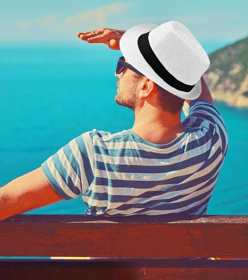 Unisex Classic 1920s Fedora Hat Short Brim Panama Trilby Hat Summer Beach Cap for Men Women