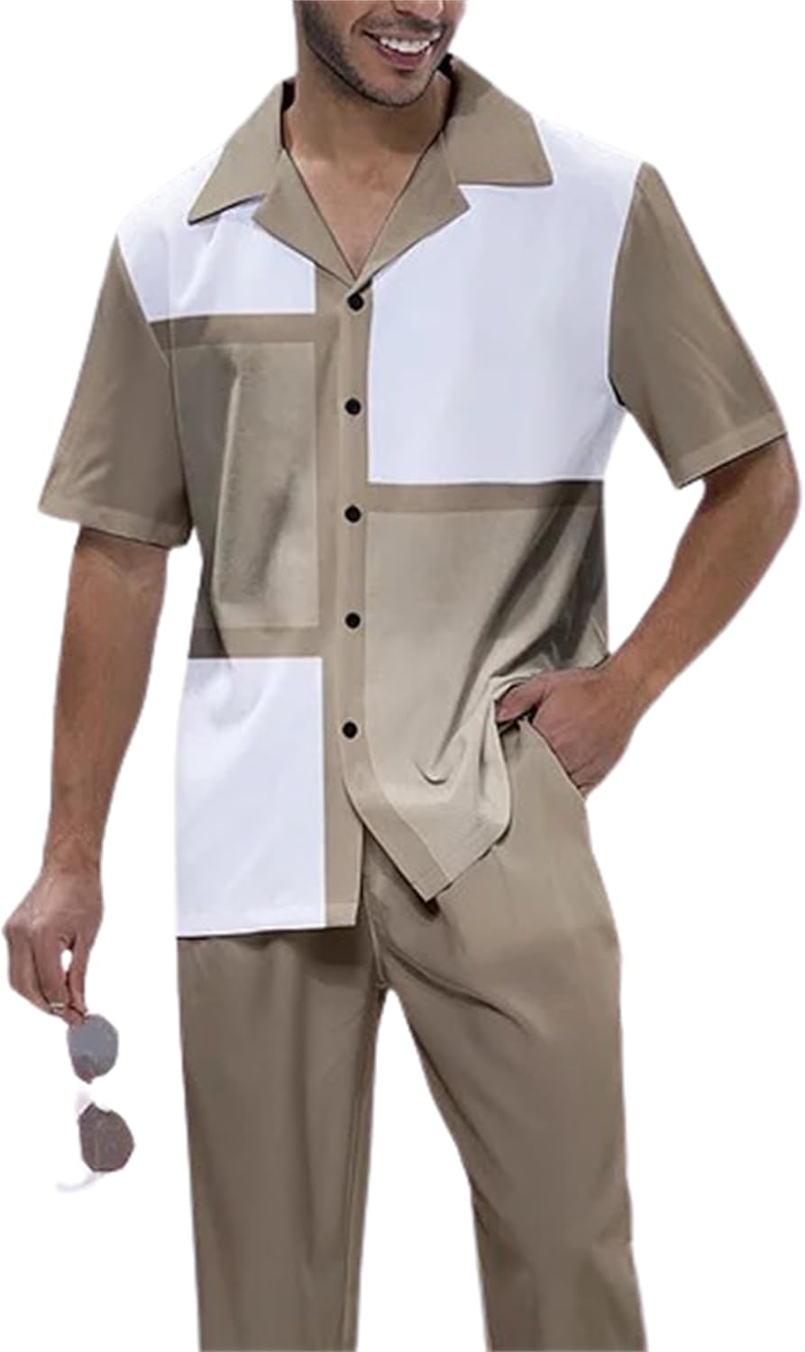 TIFIYA Men's Short Sleeve 2 Piece Leisure Suits,Shirts and Pants Set,Fashion Gentleman Attire Outfits S-5XL