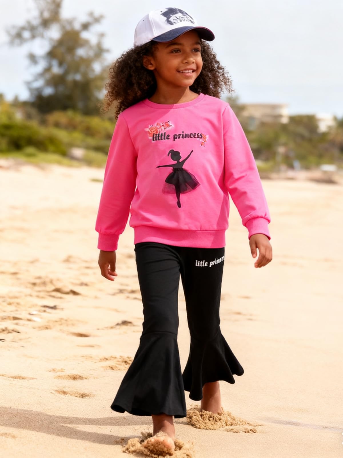 3-9 T Kids Toddler Girl Clothes Letter Print Sweatshirt Flared Pants 2Pc Outfits Set