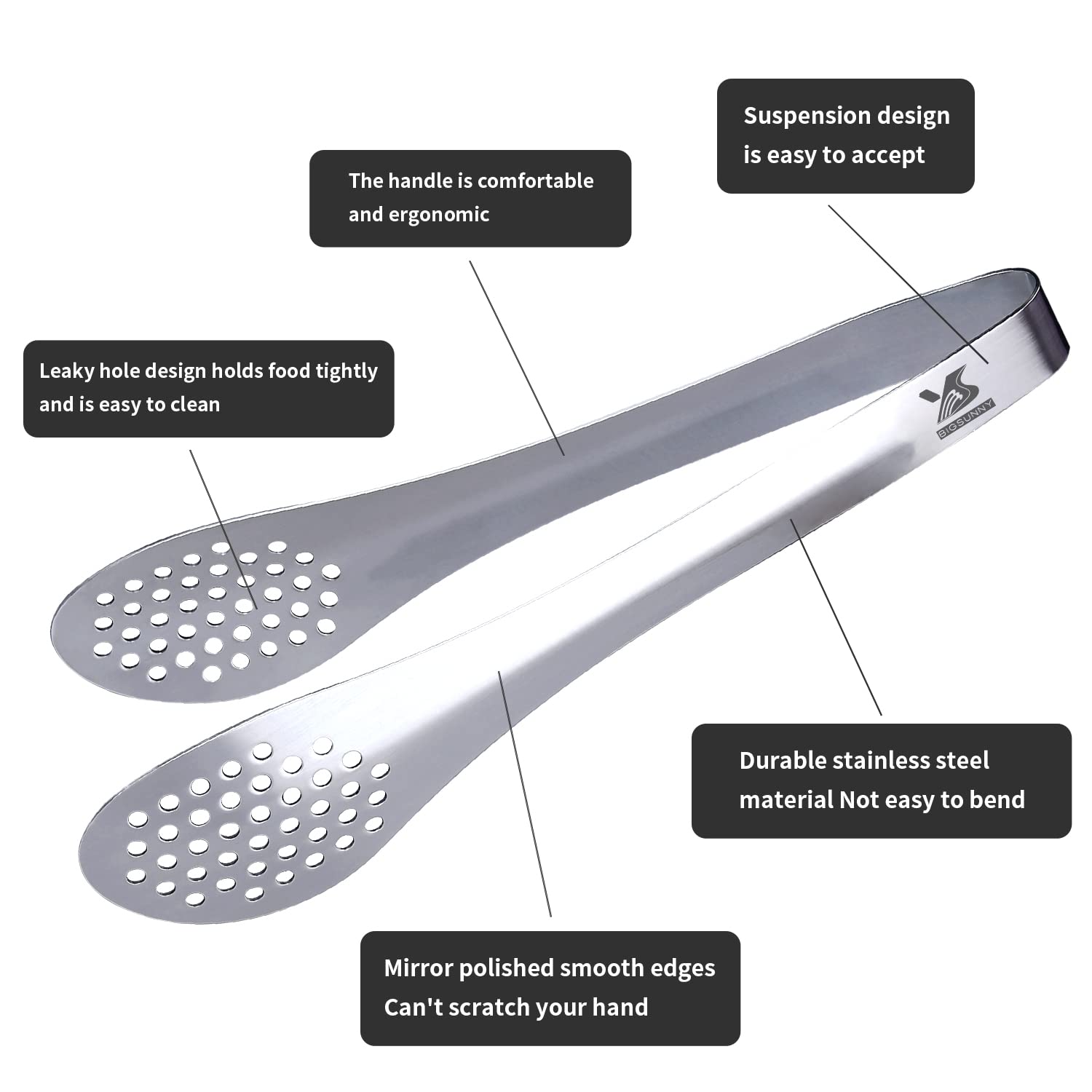 MSY BIGSUNNY 9 inch Buffet Tongs, Set of 2 Stainless Steel Food Serving Tongs