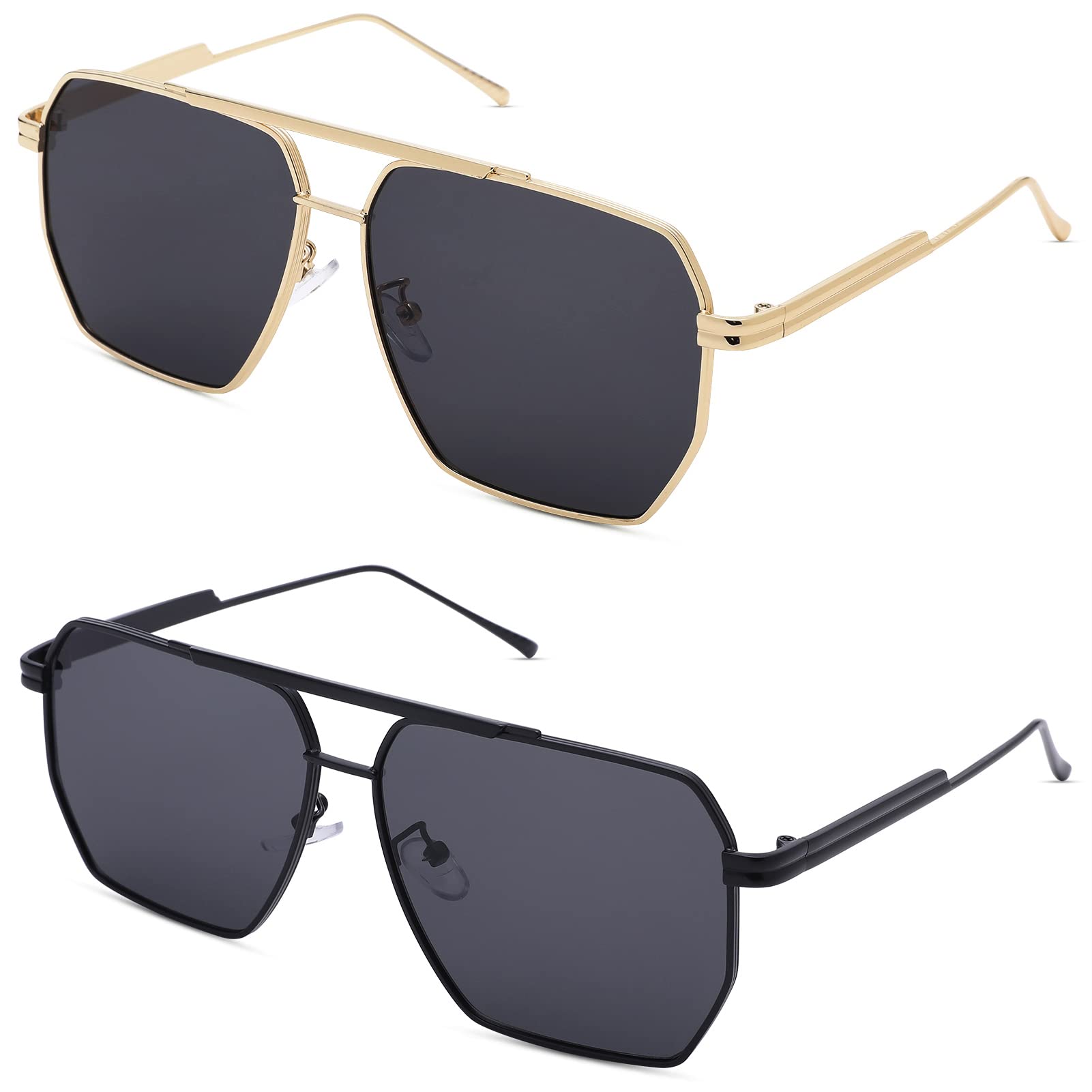 COASION Oversized Square Trendy Sunglasses for Women Men Classic Large Metal Retro Shades Vintage UV400 Sun Glasses