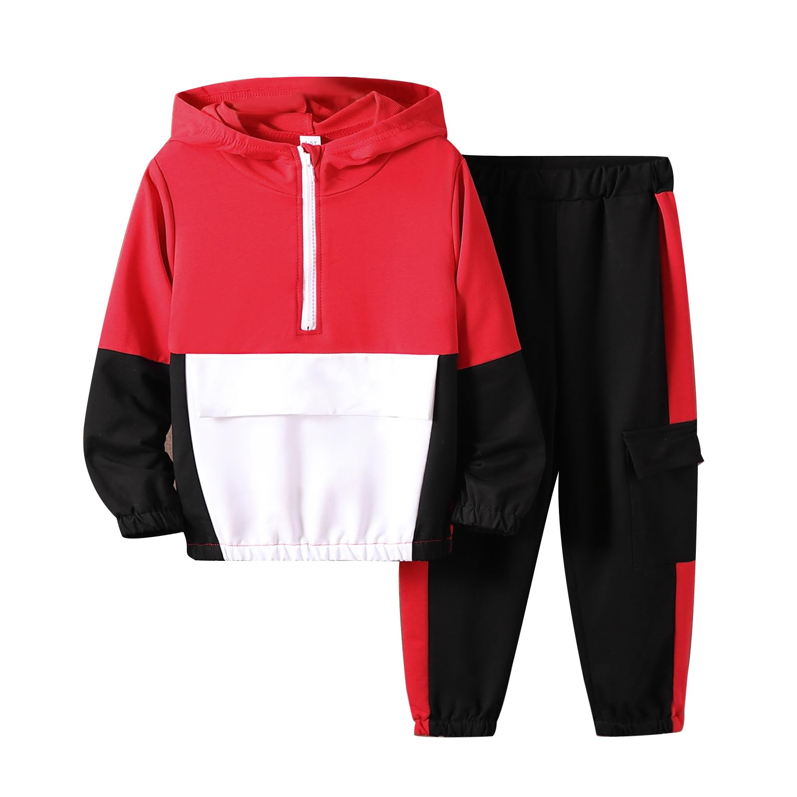 Boys Clothes Kids Little Boy Color Block Half Zip Hoodie & Jogger Pants Outfit Set,4-12 Years