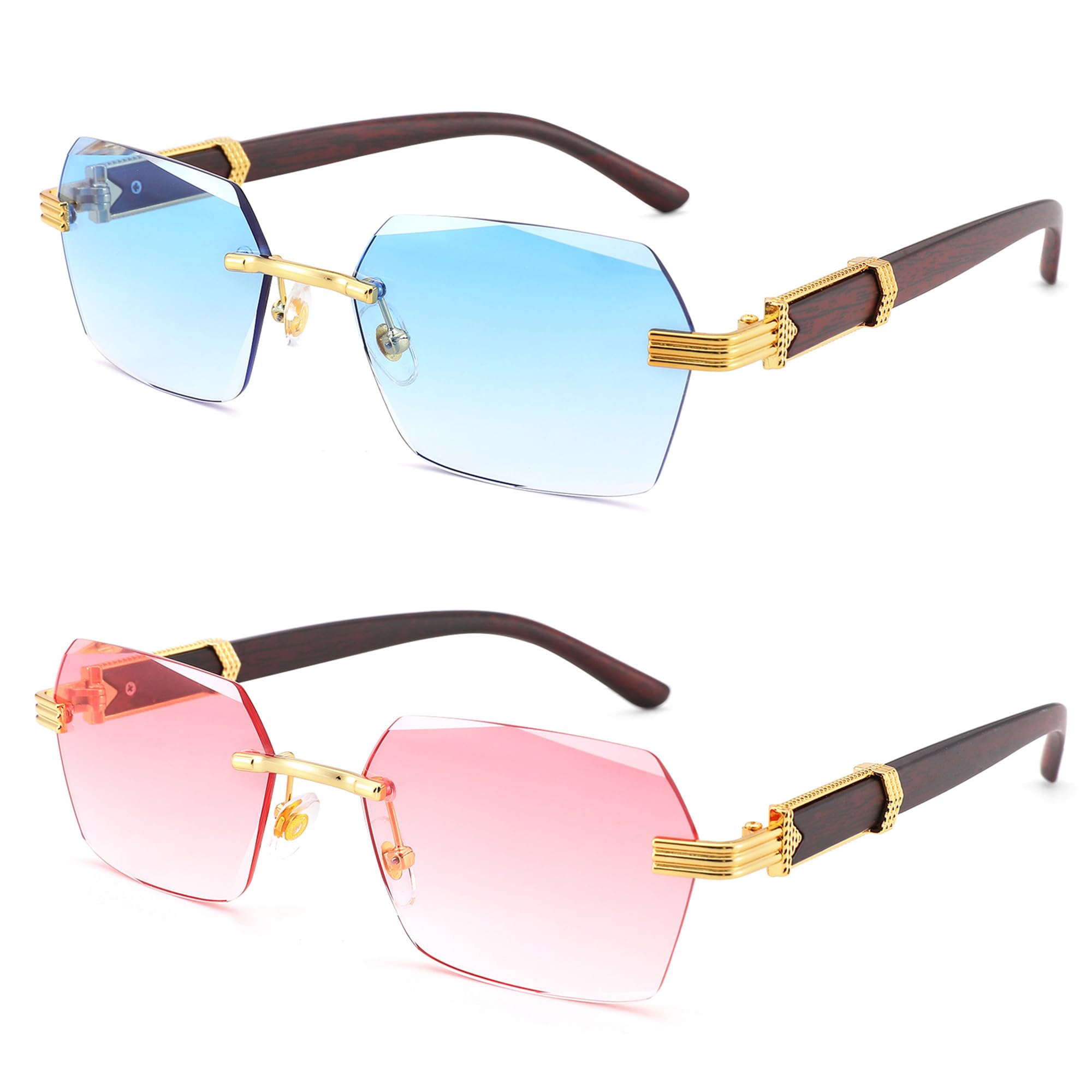 Hycredi Rimless Rectangle Sunglasses Men Women Retro Frameless Square Shade Y2k Sun Glasses Tinted Eyewear