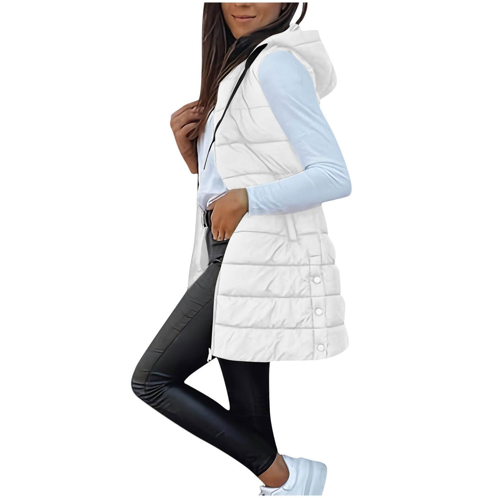 Long Puffer Vest Women Sleeveless Full Zip Up Puffy Jackets Quilted Padded Fall Coats Winter Outerwear
