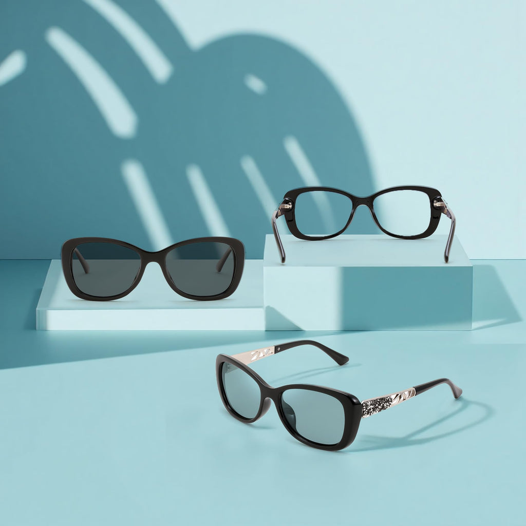 FEISEDY Polarized Women Sunglasses Retro Shades Photochromic Lens Sparkling Crystal Sunglasses UV400 Protection B0144