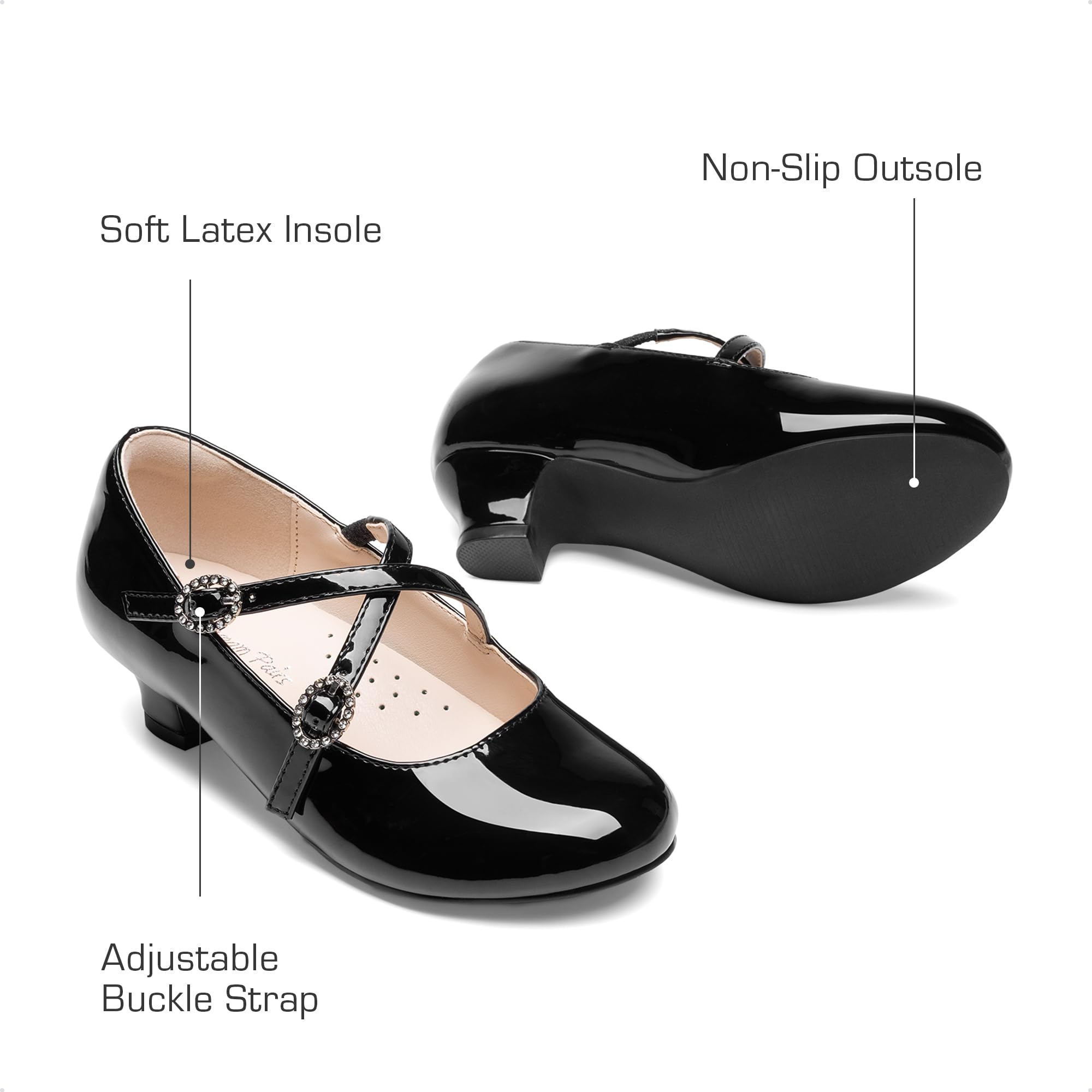 Dream Pairs Girls Dress Shoes Mary Jane High Heel Round Toe Straps Pumps Flower Wedding Party Princess Flats for Little/Big Kids