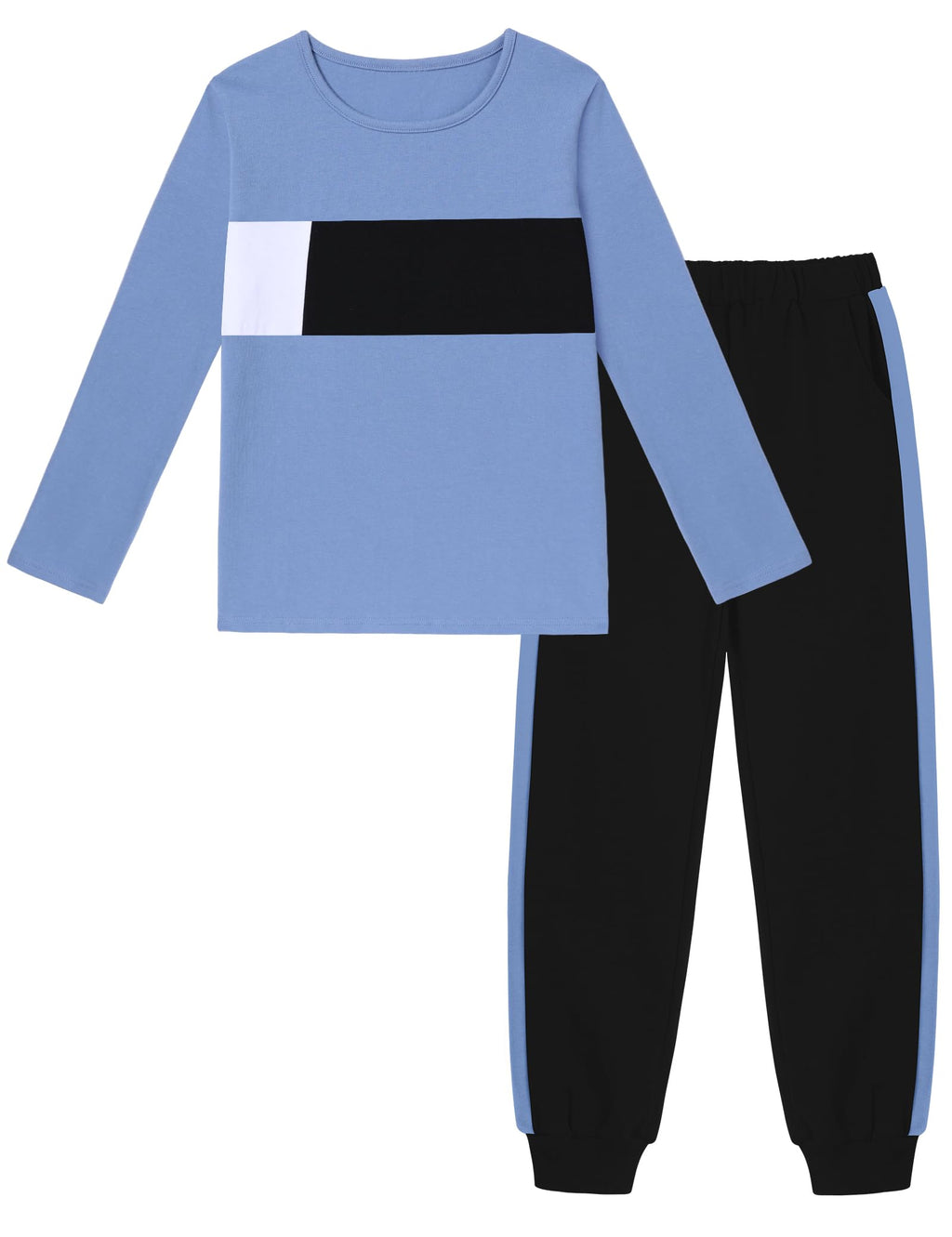 Boys Clothes Color Block Round Neck Long Sleeve Sweatshirt and Casual Pants 2Pcs Fall Outfits Clothes for Boys 6-14 Y