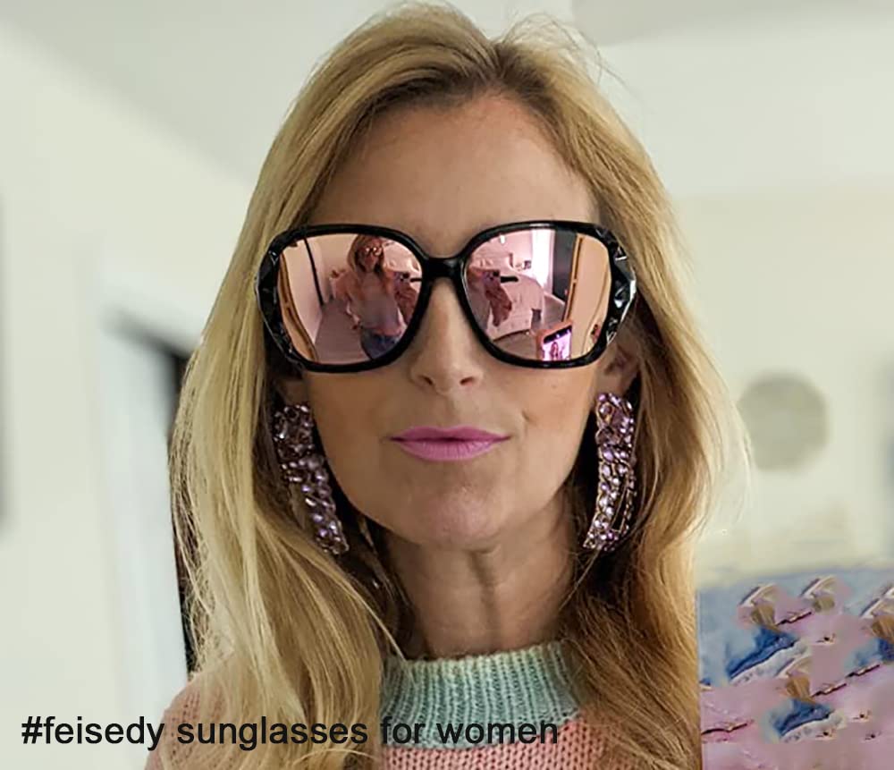 FEISEDY Polarized Women Square Sunglasses Sparkling Composite Shiny Frame B2289