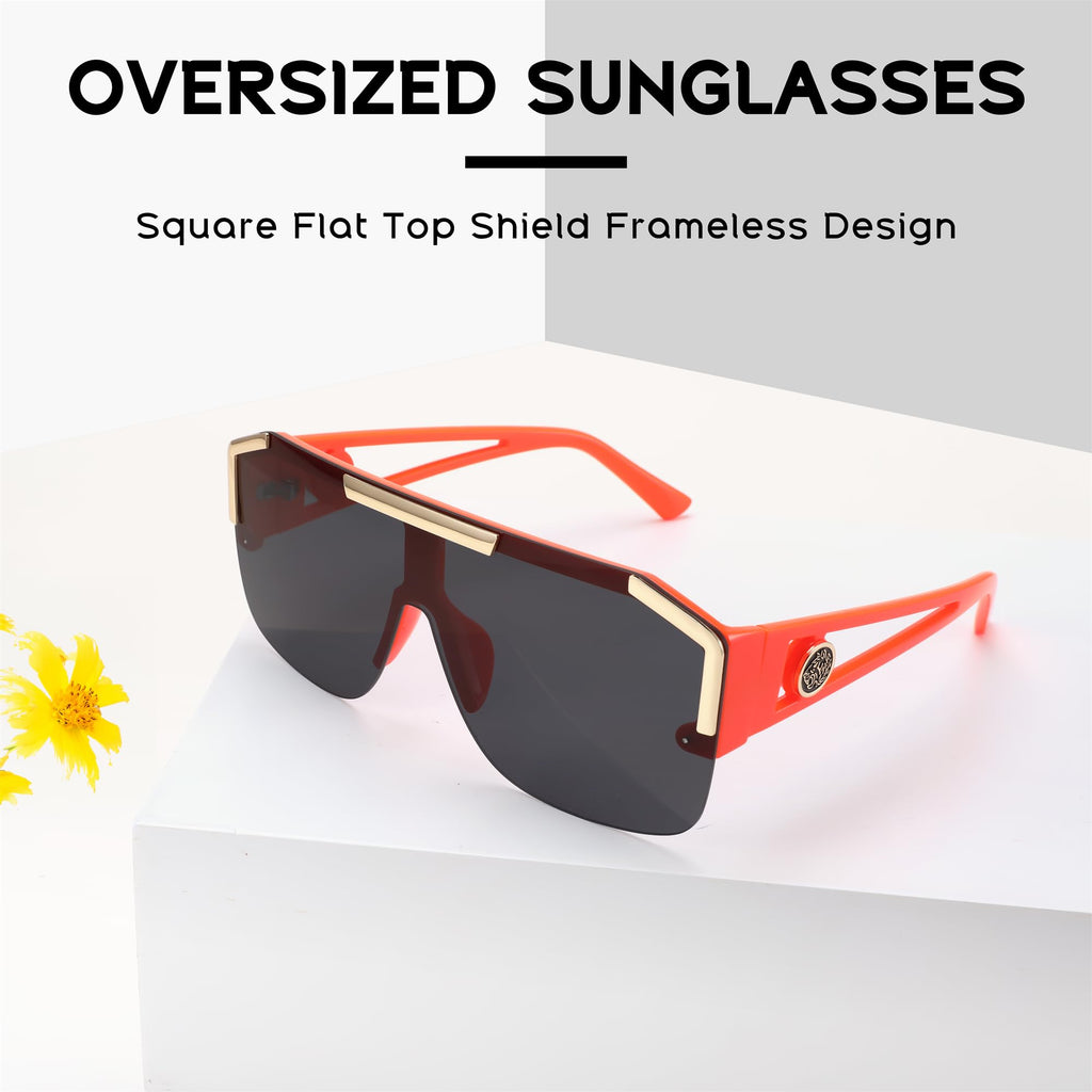FEISEDY Square Oversized Sunglasses for Men Women, Flat Top Shield One Piece Lens Sun Glasses Shades B2765