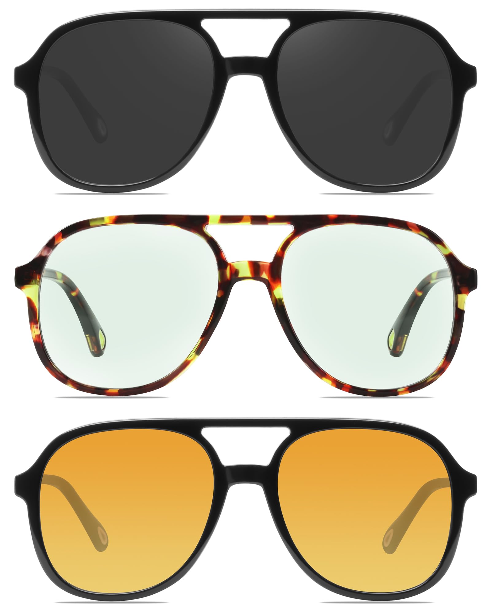 YDAOWKN Retro Square Aviator Sunglasses for Womens Mens Vintage 70s Double Bridge Sun Glasses