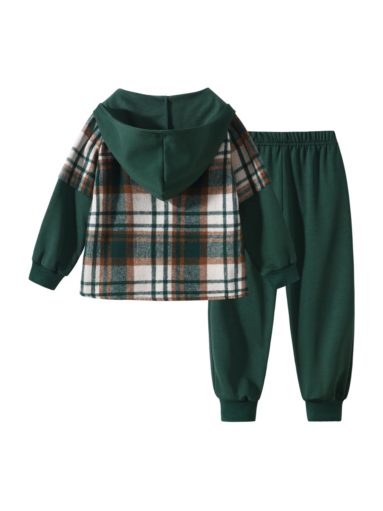 2Pcs Kids Boys Flannel Plaid Shirt Tops Pants Set Hoodie Sweatsuit for Fall Winter Spring Outfits 4-12 Years