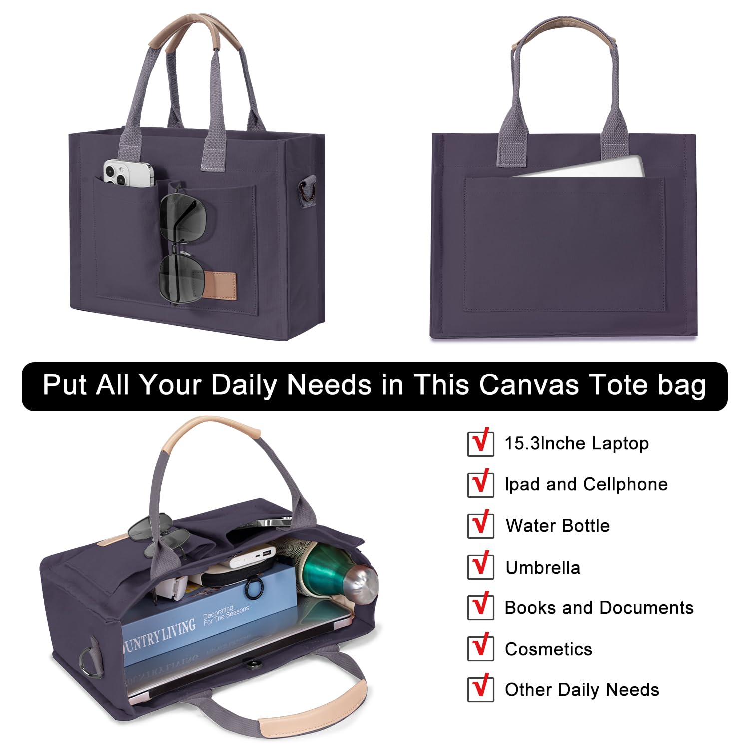 Tote Bags for Women Canvas Tote Purse Crossbody with Pockets Top Handle Shoulder Satchel Bag for Women