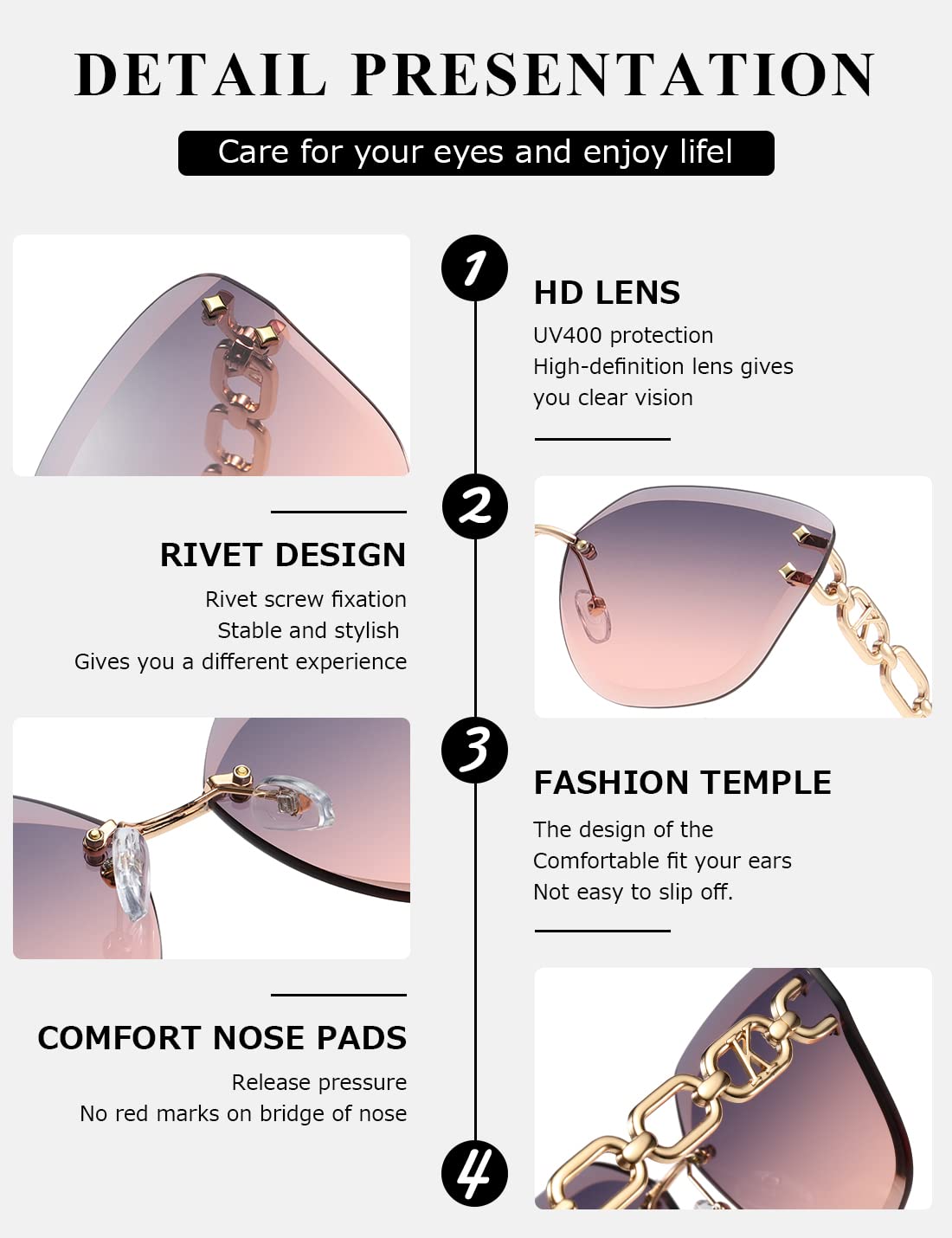 AEVOGUE Sunglasses For Women Oversized Rimless Diamond Cutting Lens Sun Glasses AE0534