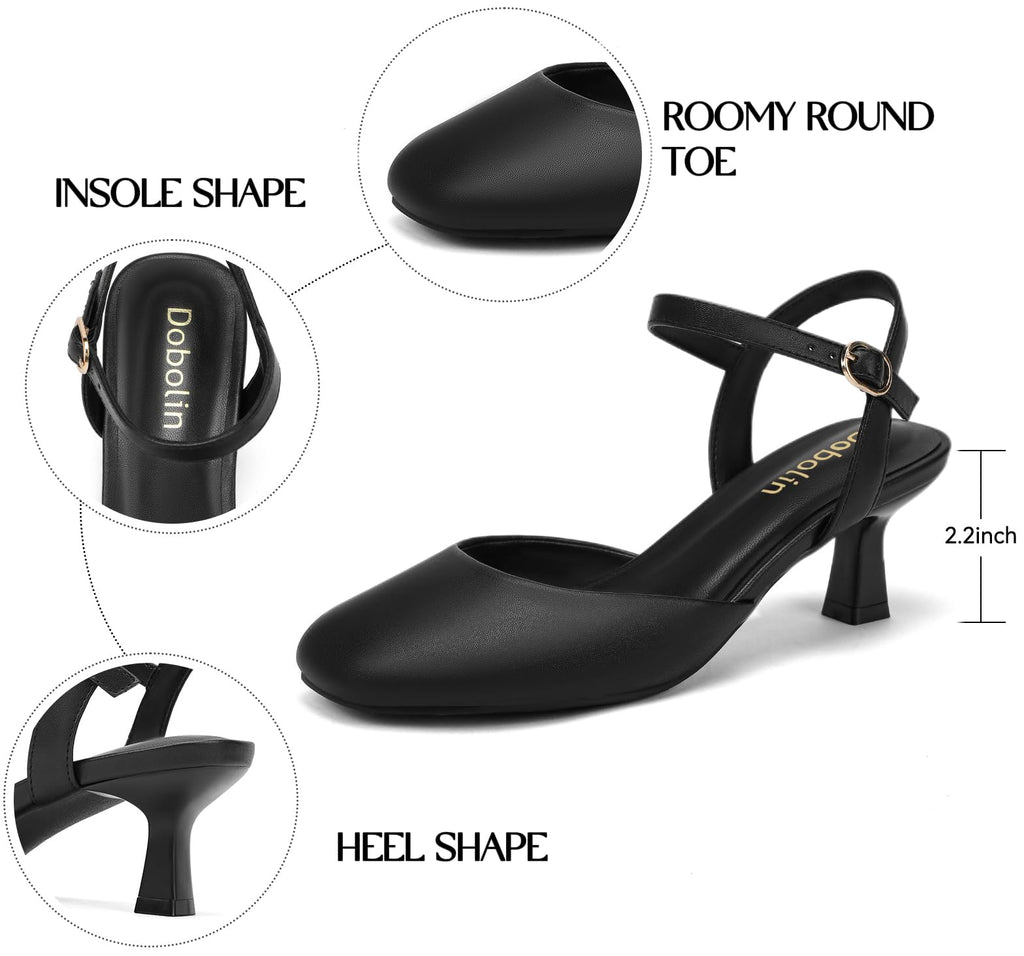2.2 Inch Kitten Heels for Women Closed Toe Dress Shoes for Women Comfortable Dressy Low Stiletto Heel with Ankle Strap Womens Pumps