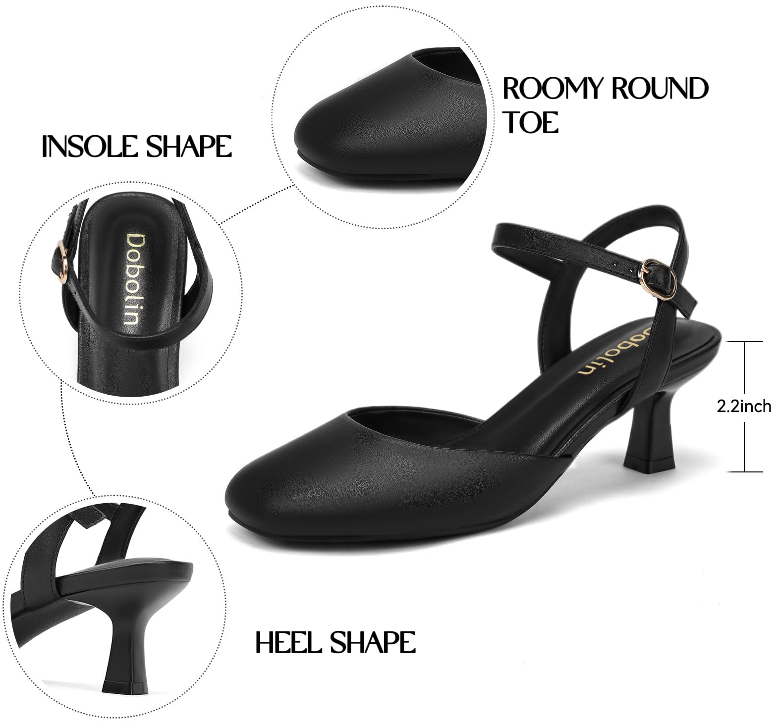 2.2 Inch Kitten Heels for Women Closed Toe Dress Shoes for Women Comfortable Dressy Low Stiletto Heel with Ankle Strap Womens Pumps
