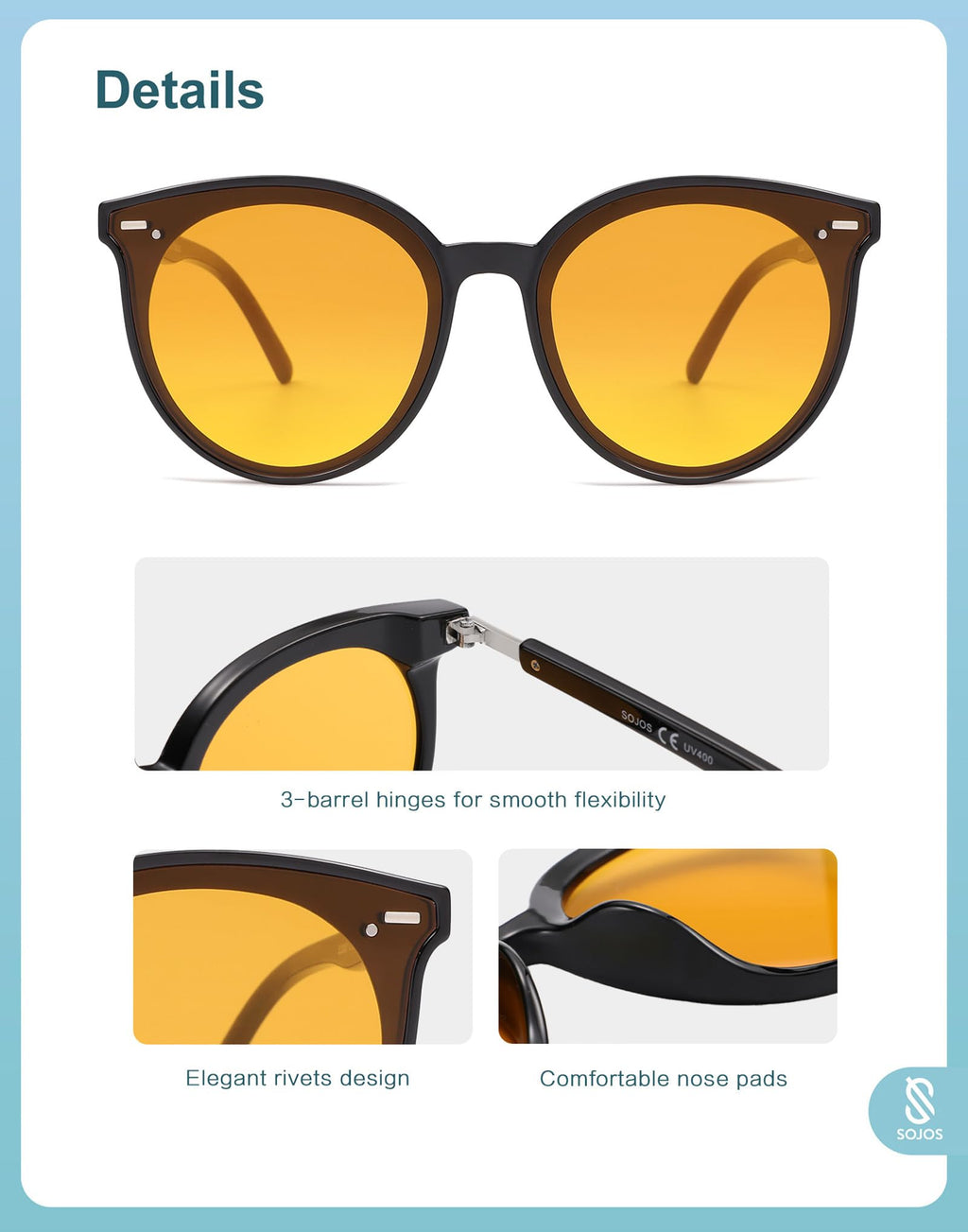 SOJOS Sunglasses Womens Trendy 2025 Classic Round Retro Vintage Shades Large Frame Sunnies SJ2067