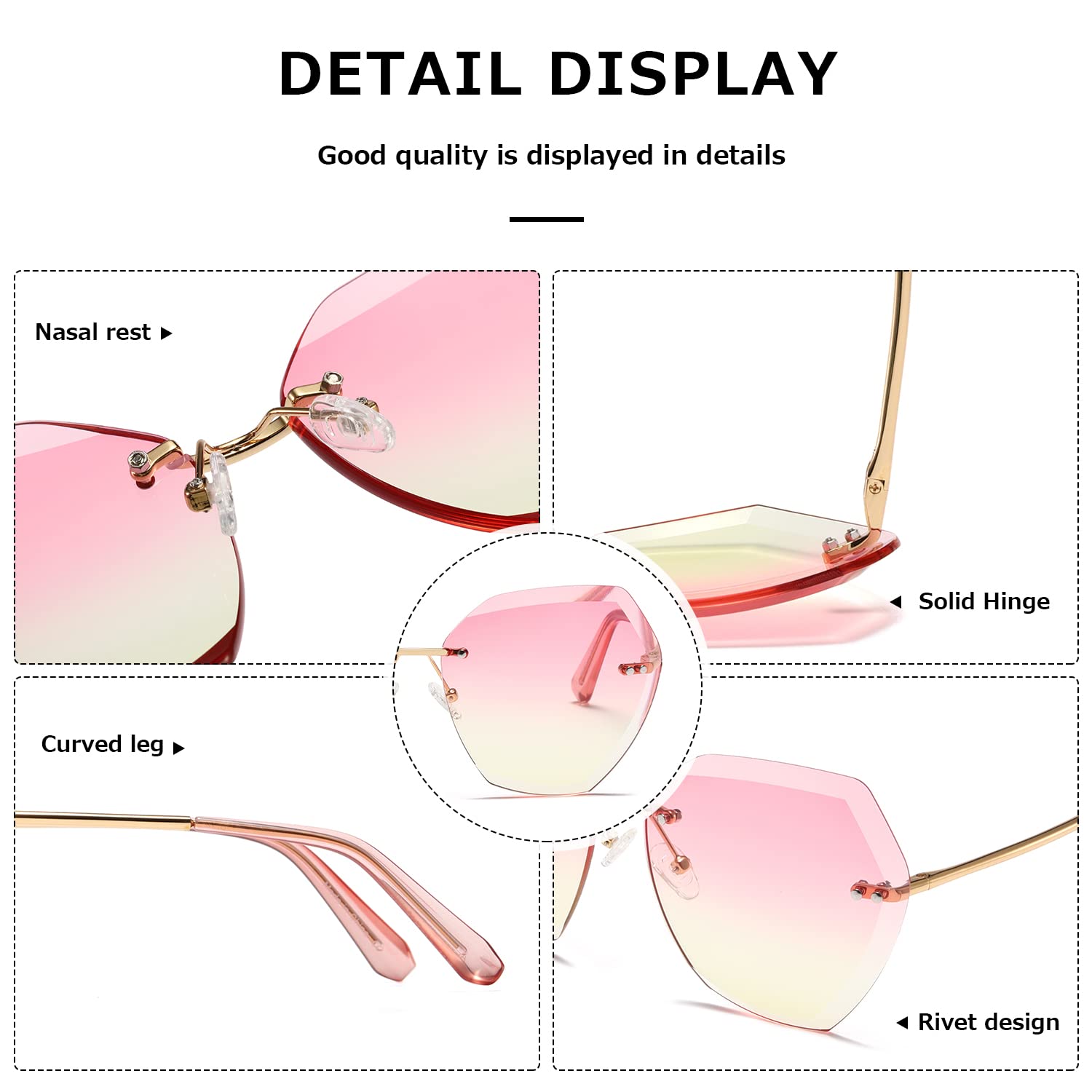 AEVOGUE Sunglasses For Women Oversized Rimless Diamond Cutting Lens Sun Glasses AE0534