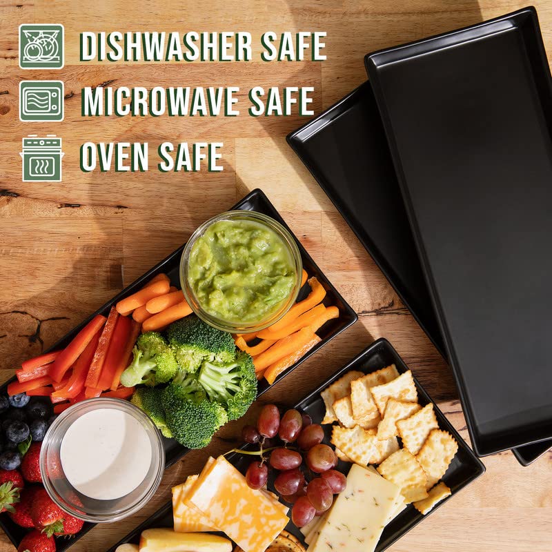 Home Beets White Ceramic Serving Platters (14 x 6 Inch Rectangle Plates) Serving Dishes for Entertaining, Food, Appetizers, Desserts, Cheese Board, Charcuterie, Sushi - Set of 4 Party Serving Trays