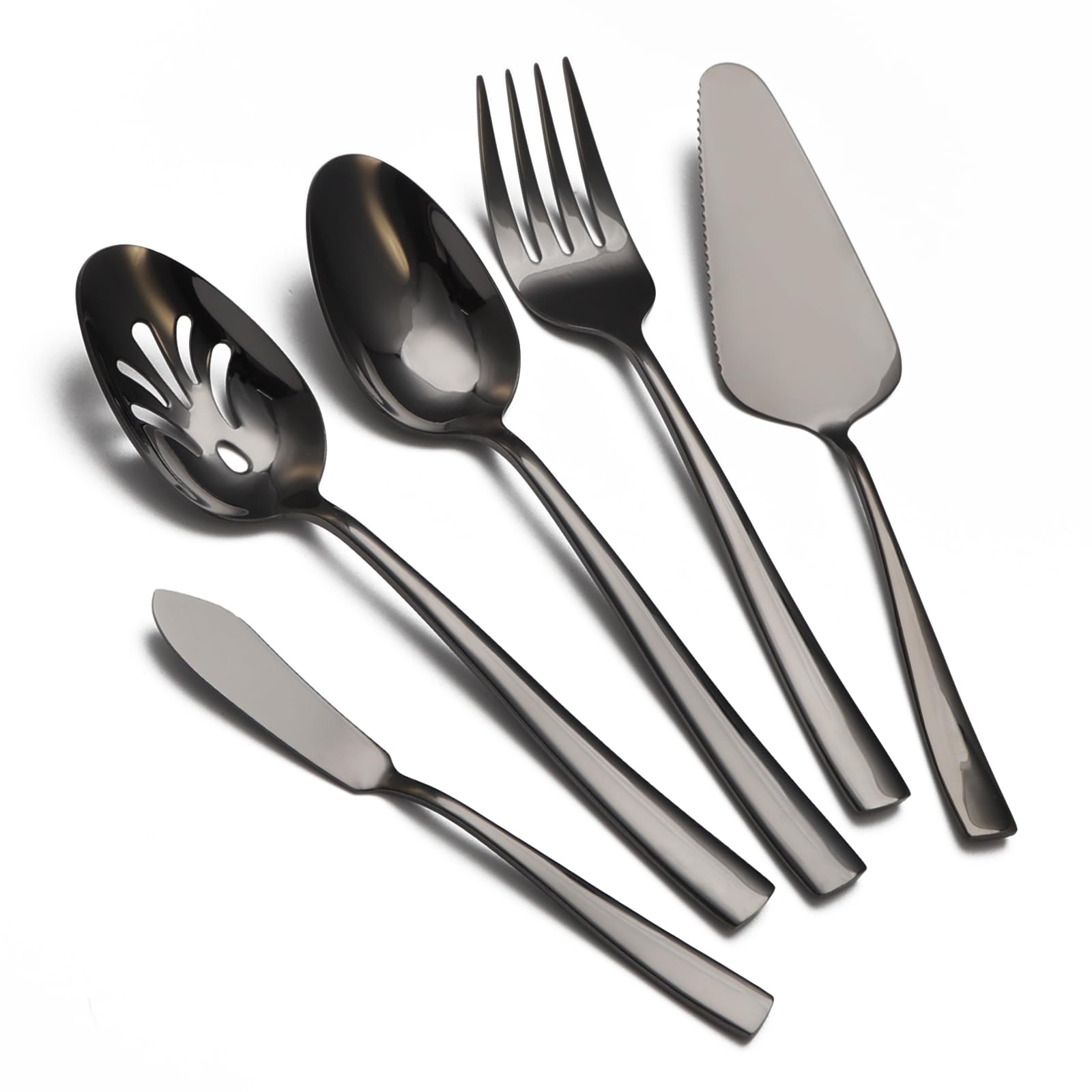 Large Hostess Serving Utensils Set, Stainless Steel Heavy Duty Serving spoons, Slotted Spoons, Serving Fork, Cake Server, Butter Knife, Dishwasher Safe (Silver)