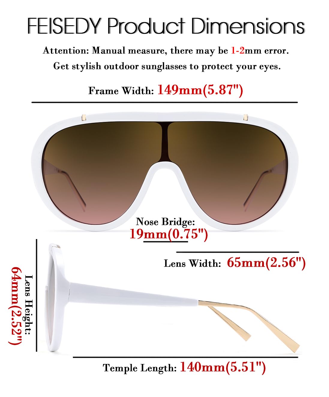 FEISEDY Sunglasses Women Oversized One Piece Frame UV400 Sun Glasses Trendy Retro Shades B2580