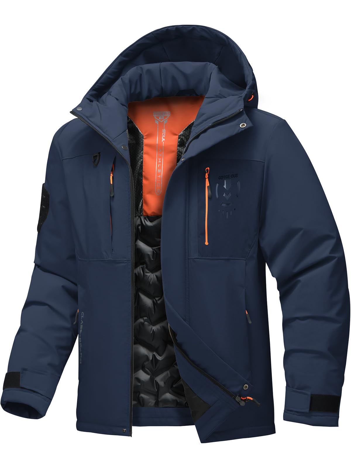 Men's Thermal Waterproof Windproof Jacket Hooded Insulated, Lightweight Winter Snow Coat with Multiple Pockets