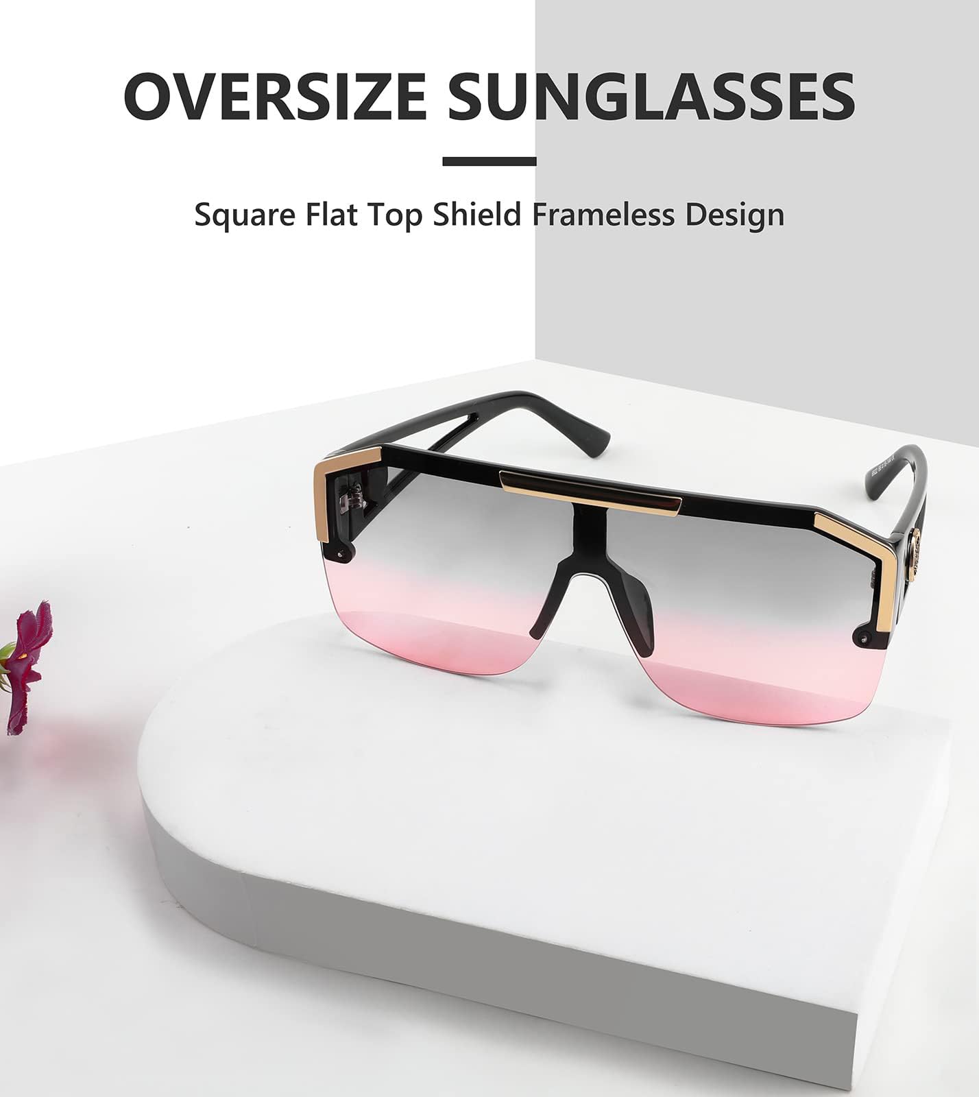 FEISEDY Square Oversized Sunglasses for Men Women, Flat Top Shield One Piece Lens Sun Glasses Shades B2765