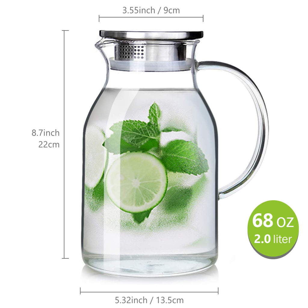 88OZ Glass Pitcher with Lid and Spout - High Heat Resistance Pitcher for Hot/Cold Water & Iced Tea (2.6L)