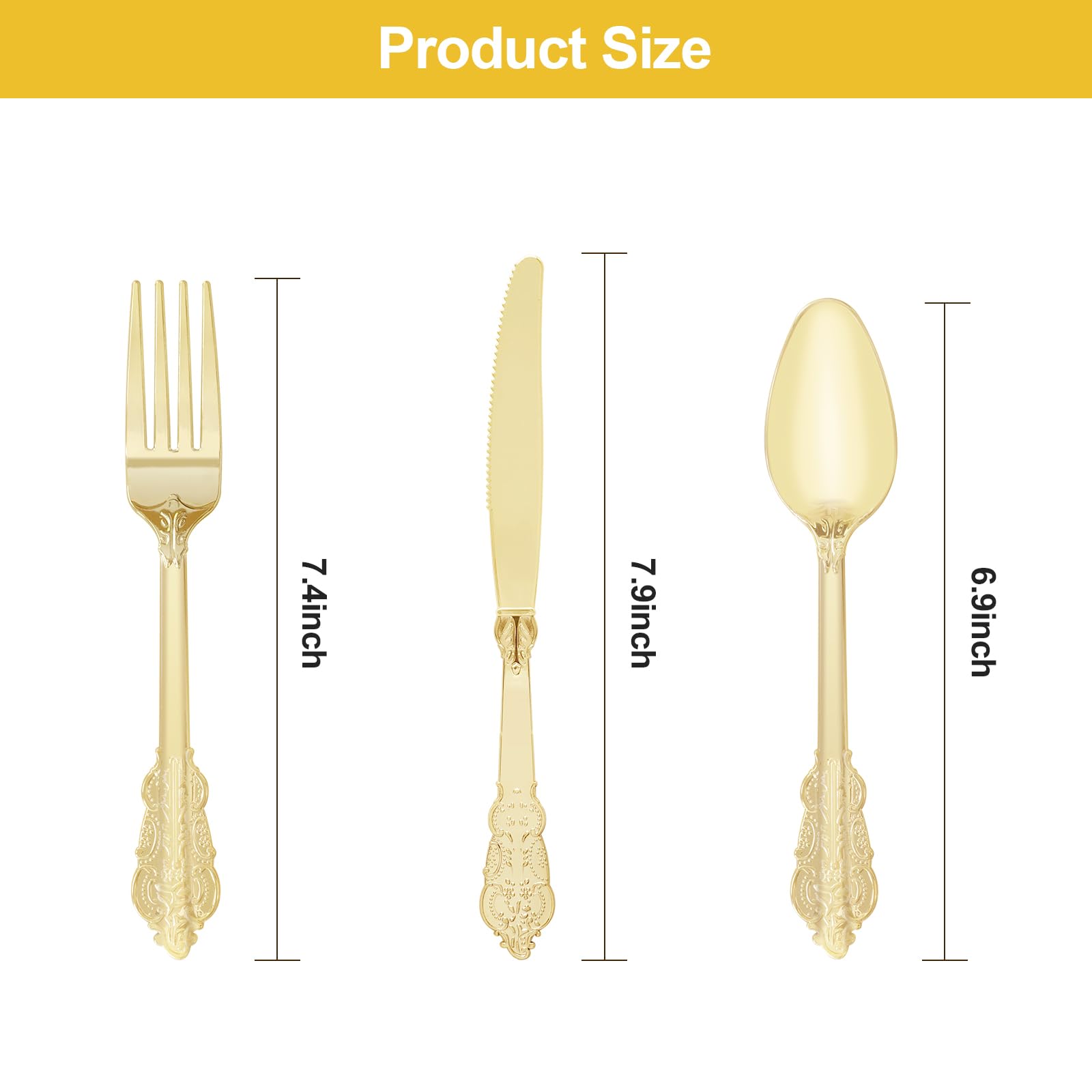 75PCS Gold Plastic Silverware for 25 Guests, Heavy Duty Gold Disposable Utensils Sets, Includes 25 Forks, 25 Spoons, 25 Knives, Elegant Cutlery Perfect for Wedding, Party