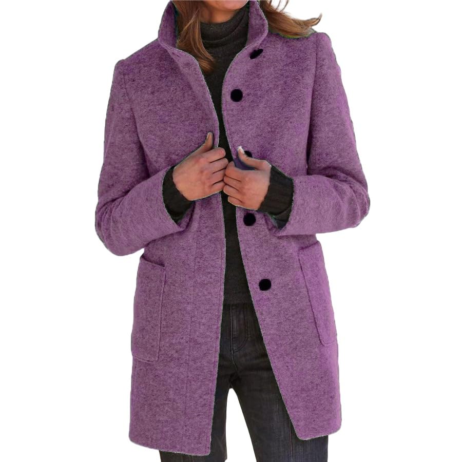 Pea Coats for Women Winter Wool Blend Peacoat Jacket Casual Stand Collar Single Breasted Pea Coat Long Sleeve Jackets