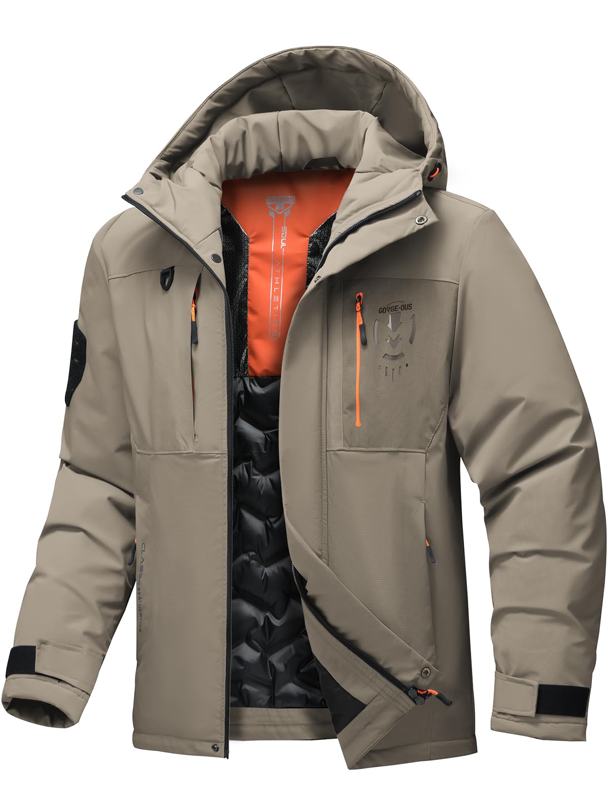 Men's Thermal Waterproof Windproof Jacket Hooded Insulated, Lightweight Winter Snow Coat with Multiple Pockets
