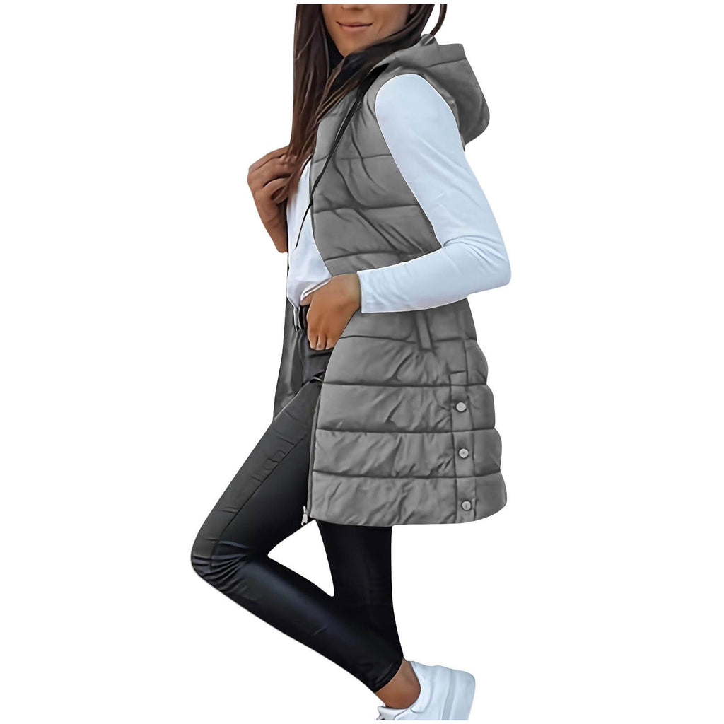 Long Puffer Vest Women Sleeveless Full Zip Up Puffy Jackets Quilted Padded Fall Coats Winter Outerwear