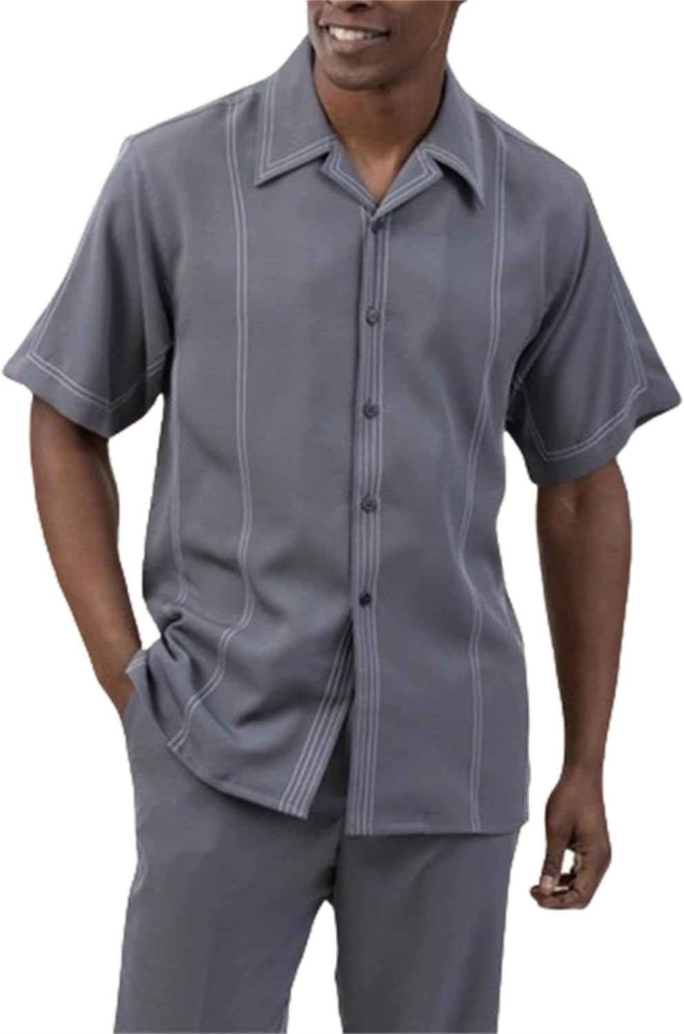 TIFIYA Men's Short Sleeve 2 Piece Leisure Suits,Shirts and Pants Set,Fashion Gentleman Attire Outfits S-5XL