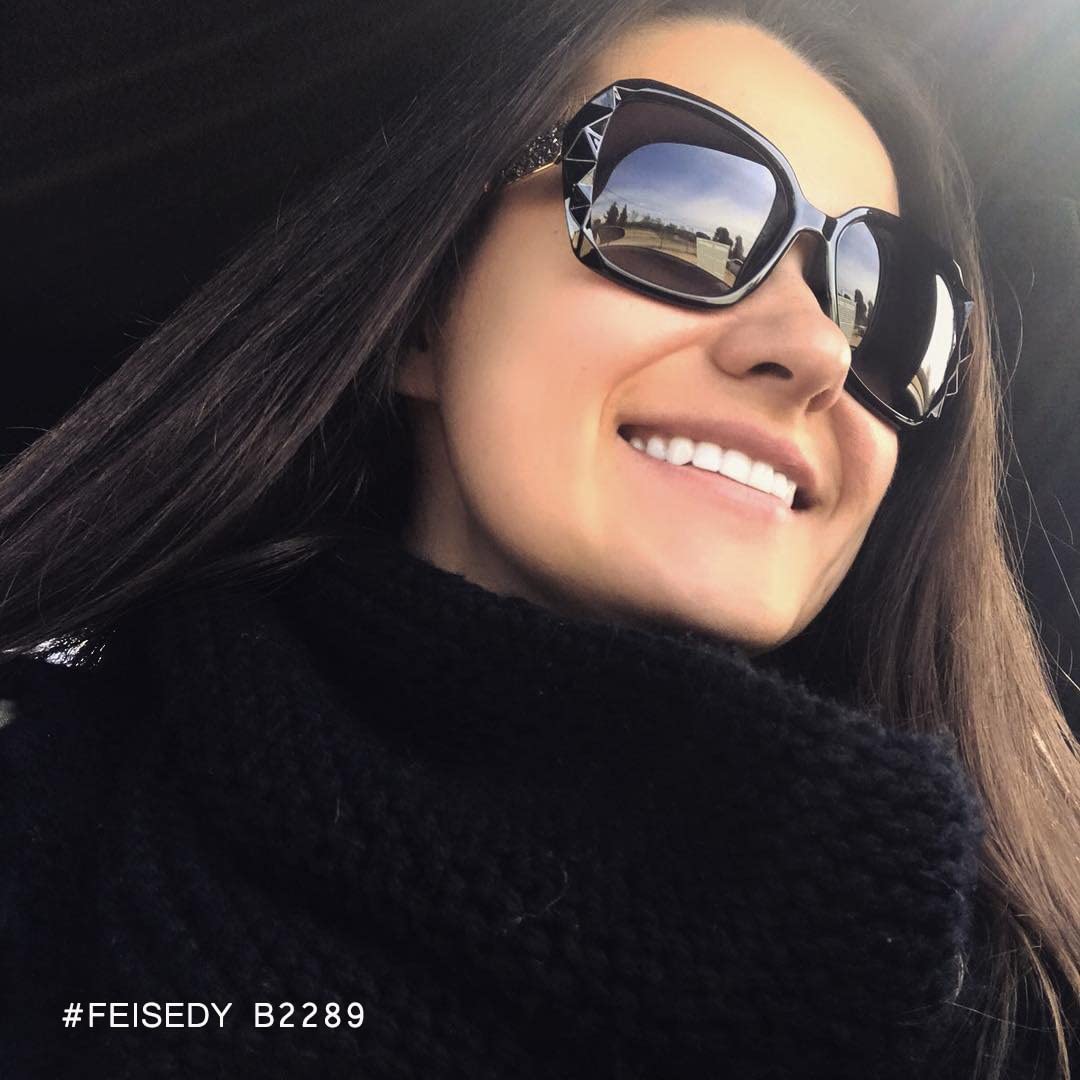 FEISEDY Polarized Women Square Sunglasses Sparkling Composite Shiny Frame B2289