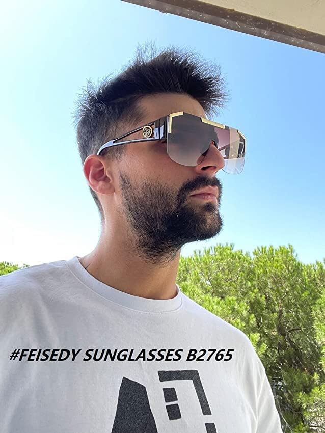 FEISEDY Square Oversized Sunglasses for Men Women, Flat Top Shield One Piece Lens Sun Glasses Shades B2765