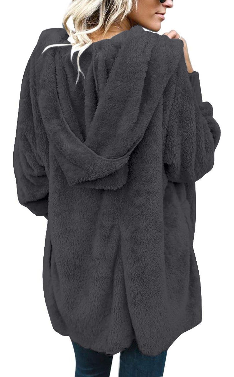 CHICGAL Womens Fuzzy Jacket Hooded Cardigan Open Front Sherpa Coat Outwear with Pockets