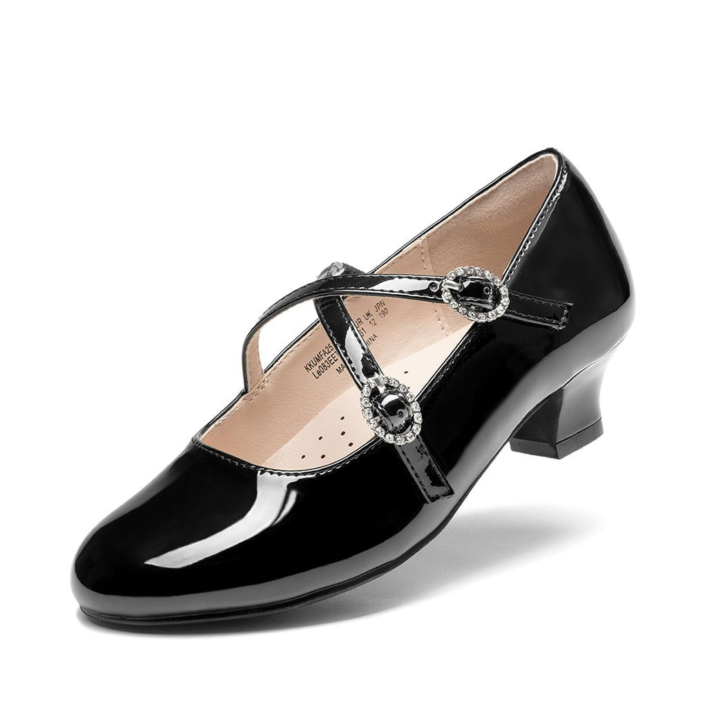 Dream Pairs Girls Dress Shoes Mary Jane High Heel Round Toe Straps Pumps Flower Wedding Party Princess Flats for Little/Big Kids