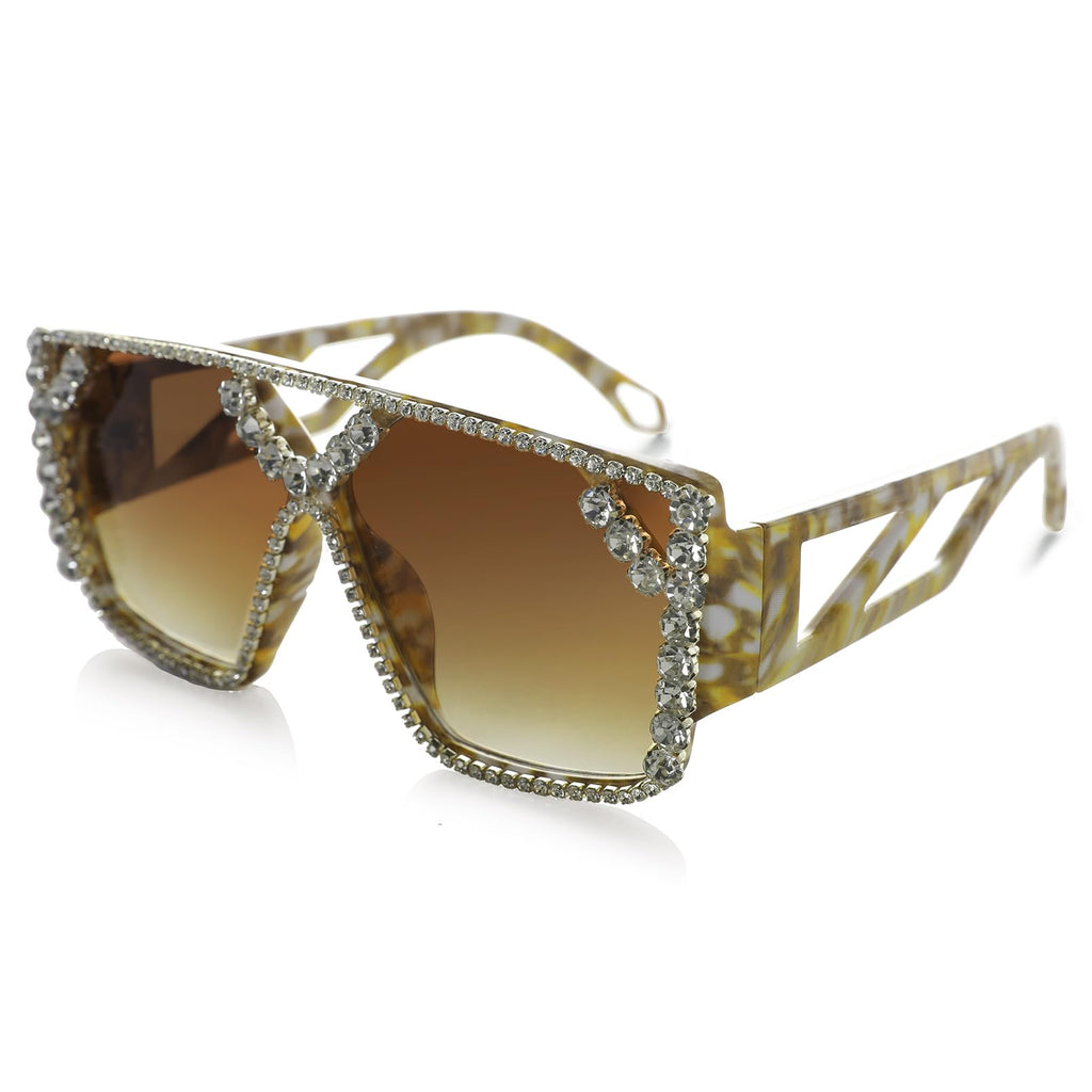 YOGFIT Oversized Square Diamond Sunglasses for Women Fashion Sparkling Crystal Retro Disco Sunglasses