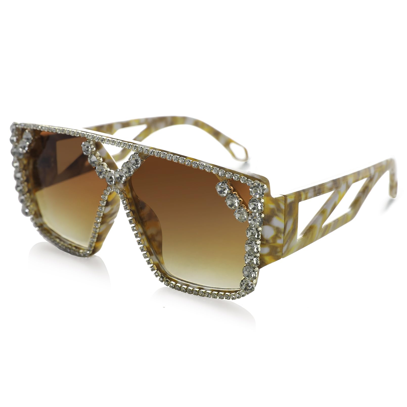 YOGFIT Oversized Square Diamond Sunglasses for Women Fashion Sparkling Crystal Retro Disco Sunglasses