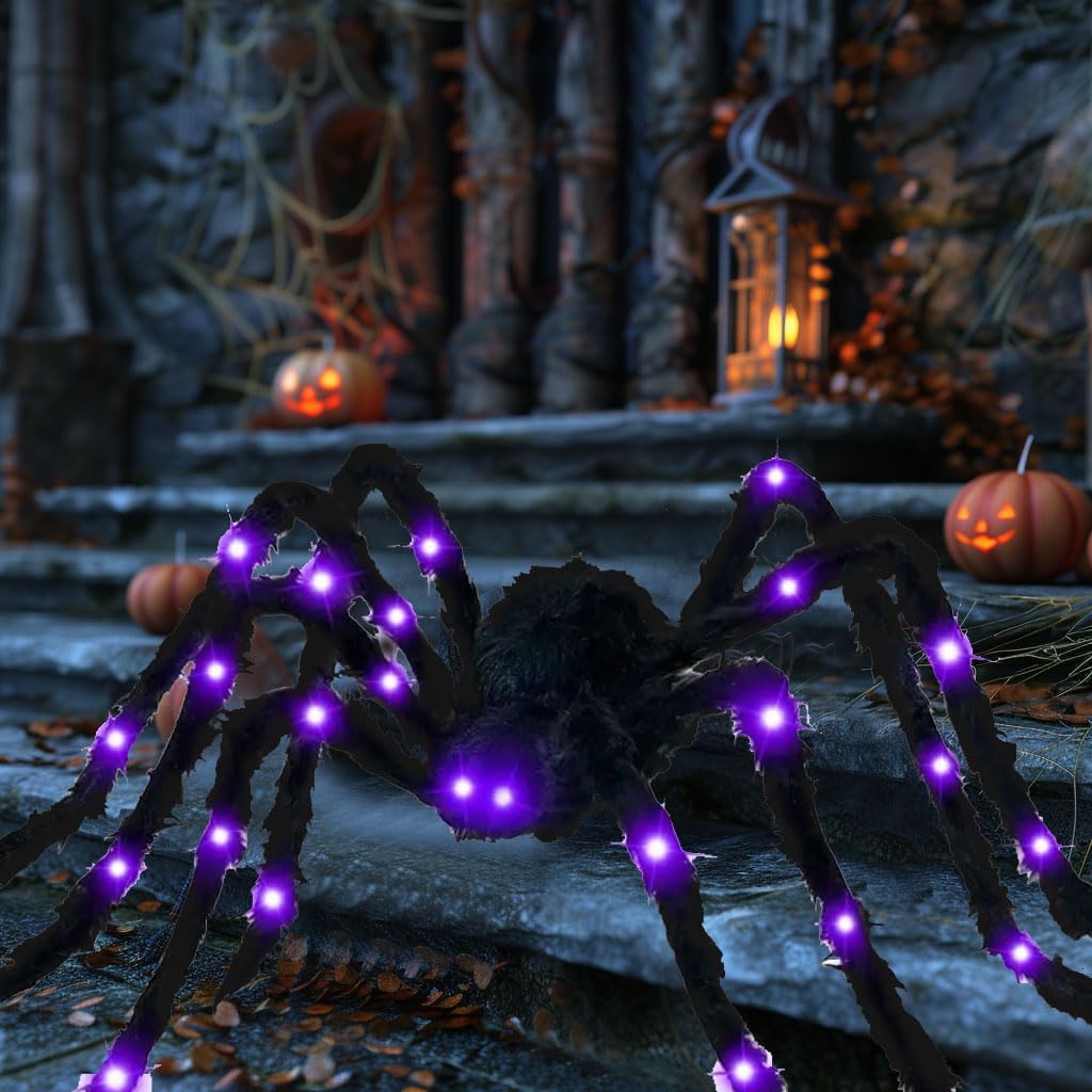 78" Jumbo Halloween Light up Spider Scary Giant Spider for Indoor Outdoor Halloween Spider Decorations Party Favor Yard Home House Décor Multicolor