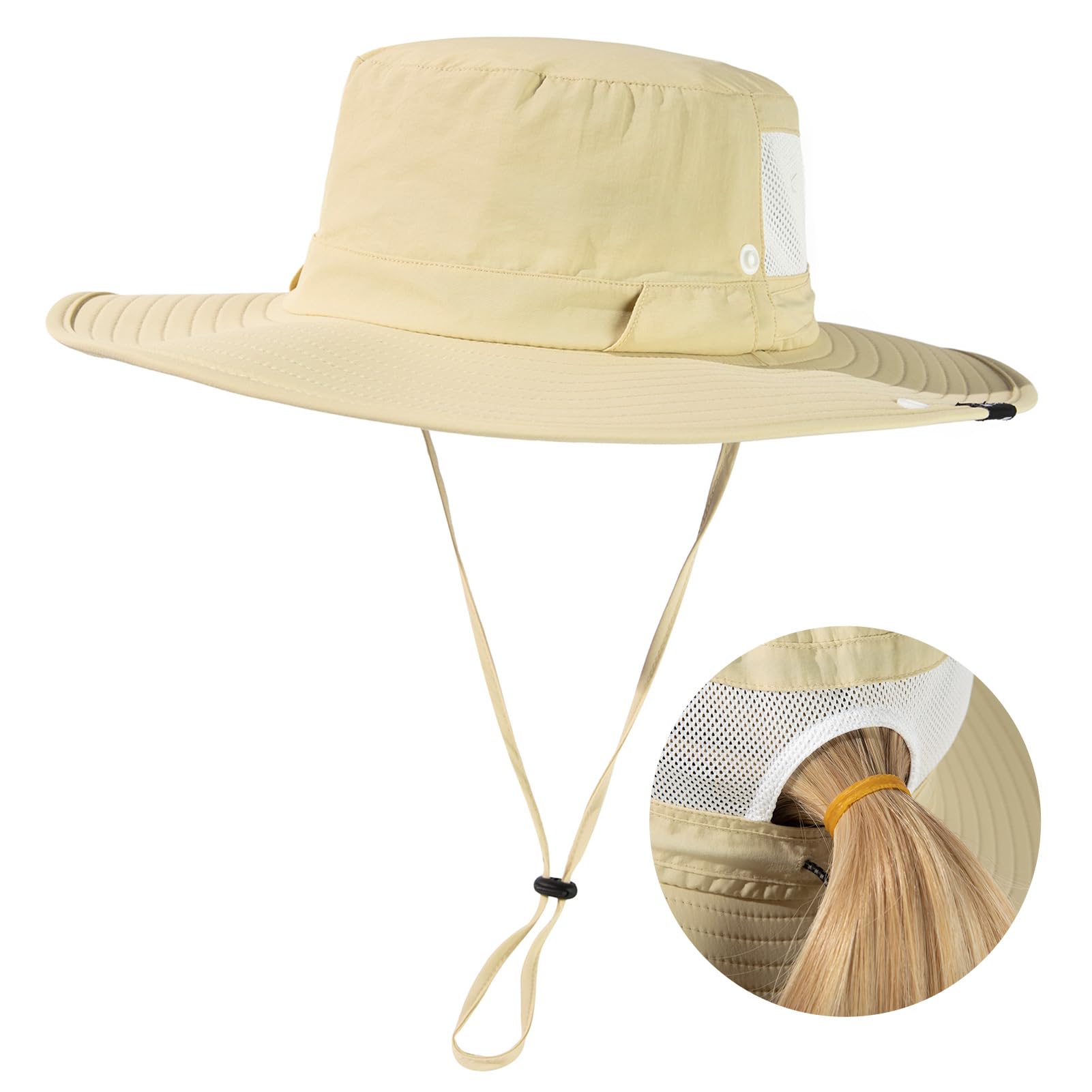 TOP-EX L/XL/XXL UV50+ Waterproof Wide Brim Bucket Sun Hat for Summer Fishing Hiking w/Detachable Strap & Vented Mesh