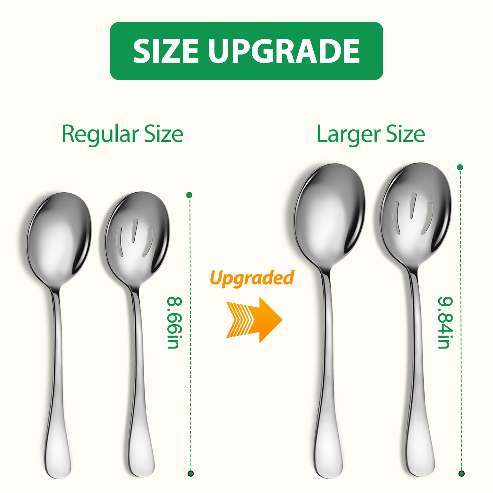6 Piece Stainless Steel Serving Spoons Set, 10-Inch, Includes 2 Spoon/Slotted/Forks for Parties/Kitchen/Buffet/Catering, Dishwasher Safee