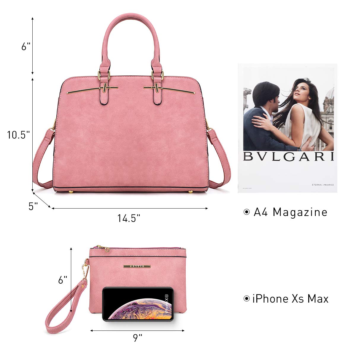 Women Handbag Wallet Tote Shoulder Hobo Bag Top Handle Satchel Purse Set 2pcs with 3 Compartments