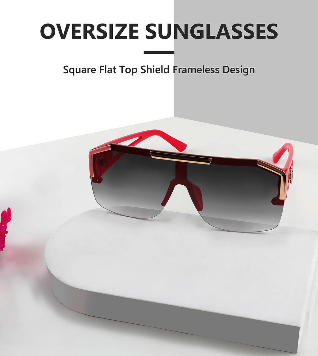 FEISEDY Square Oversized Sunglasses for Men Women, Flat Top Shield One Piece Lens Sun Glasses Shades B2765