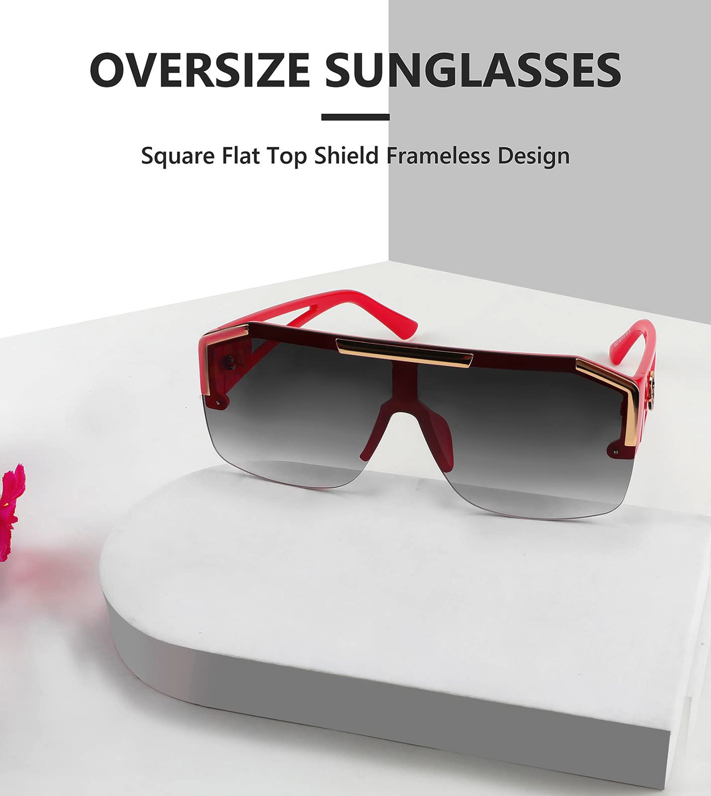 FEISEDY Square Oversized Sunglasses for Men Women, Flat Top Shield One Piece Lens Sun Glasses Shades B2765