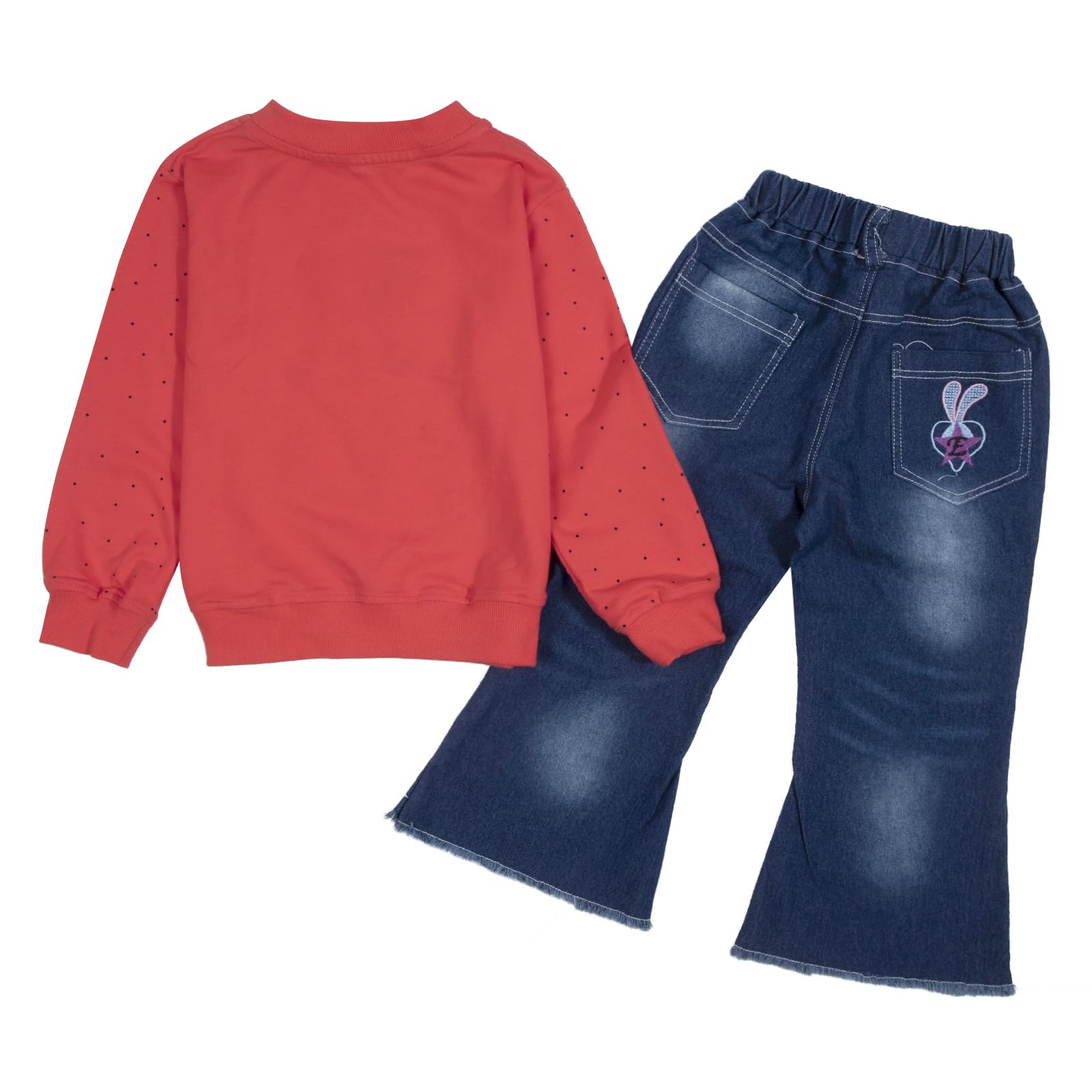 LUKYCILD Toddler Girl Clothes Baby Girl Long Sleeve Top + Jeans Pants with Pockets 2 Piece Outfit Cartoon Clothing Set