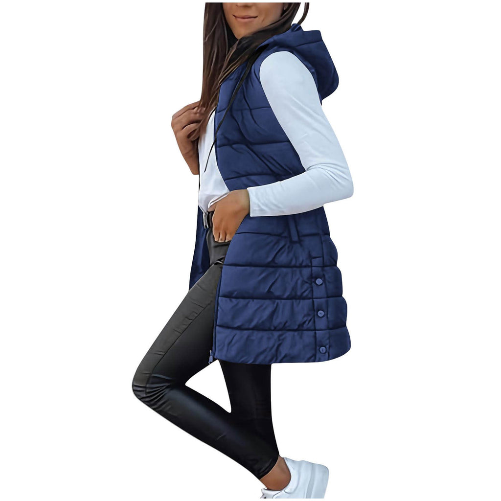 Long Puffer Vest Women Sleeveless Full Zip Up Puffy Jackets Quilted Padded Fall Coats Winter Outerwear