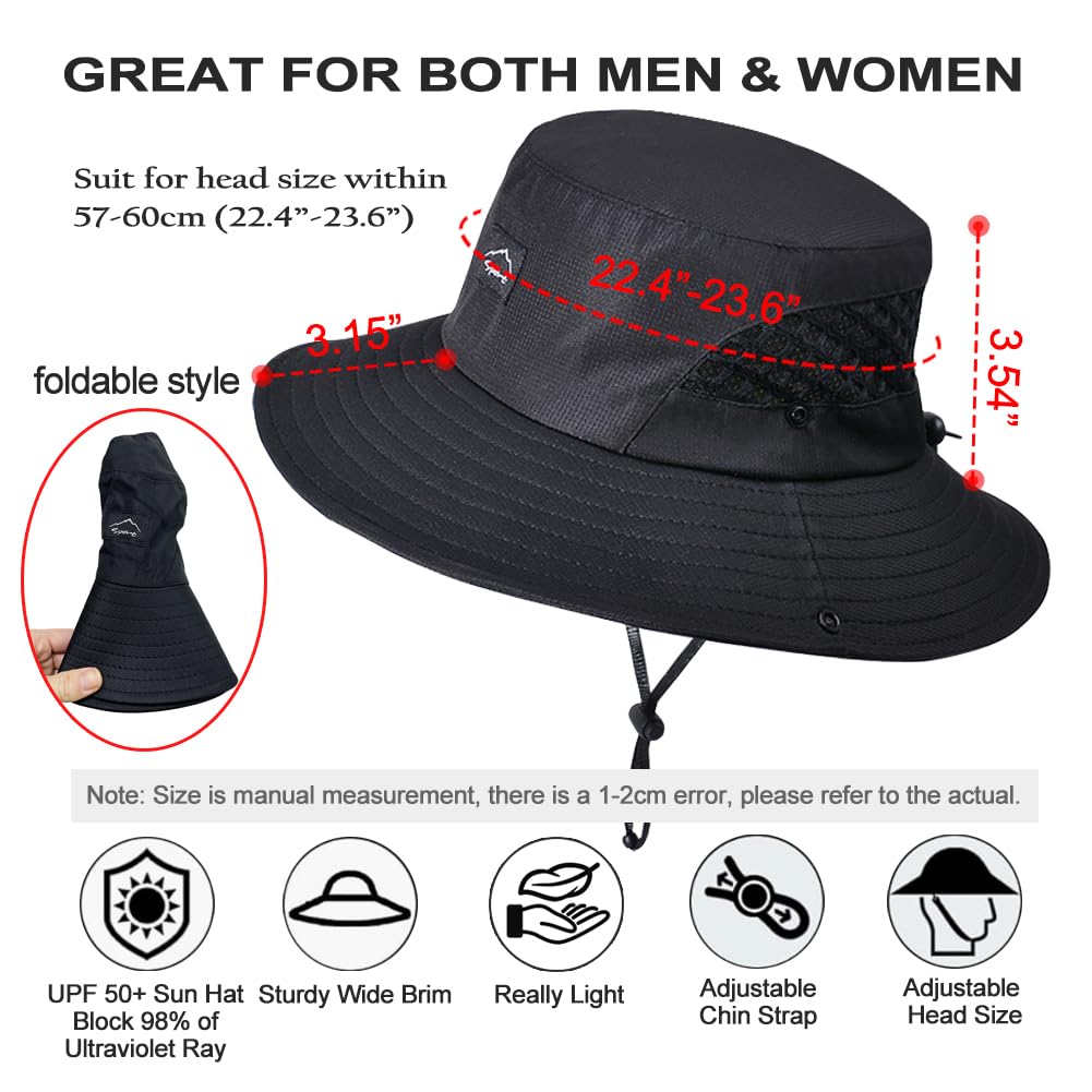 Fishing Hat, UPF50+ Wide Brim Sun Hat for Men Women, UV Protection Hiking Beach Bucket Hats Summer Safari Hat