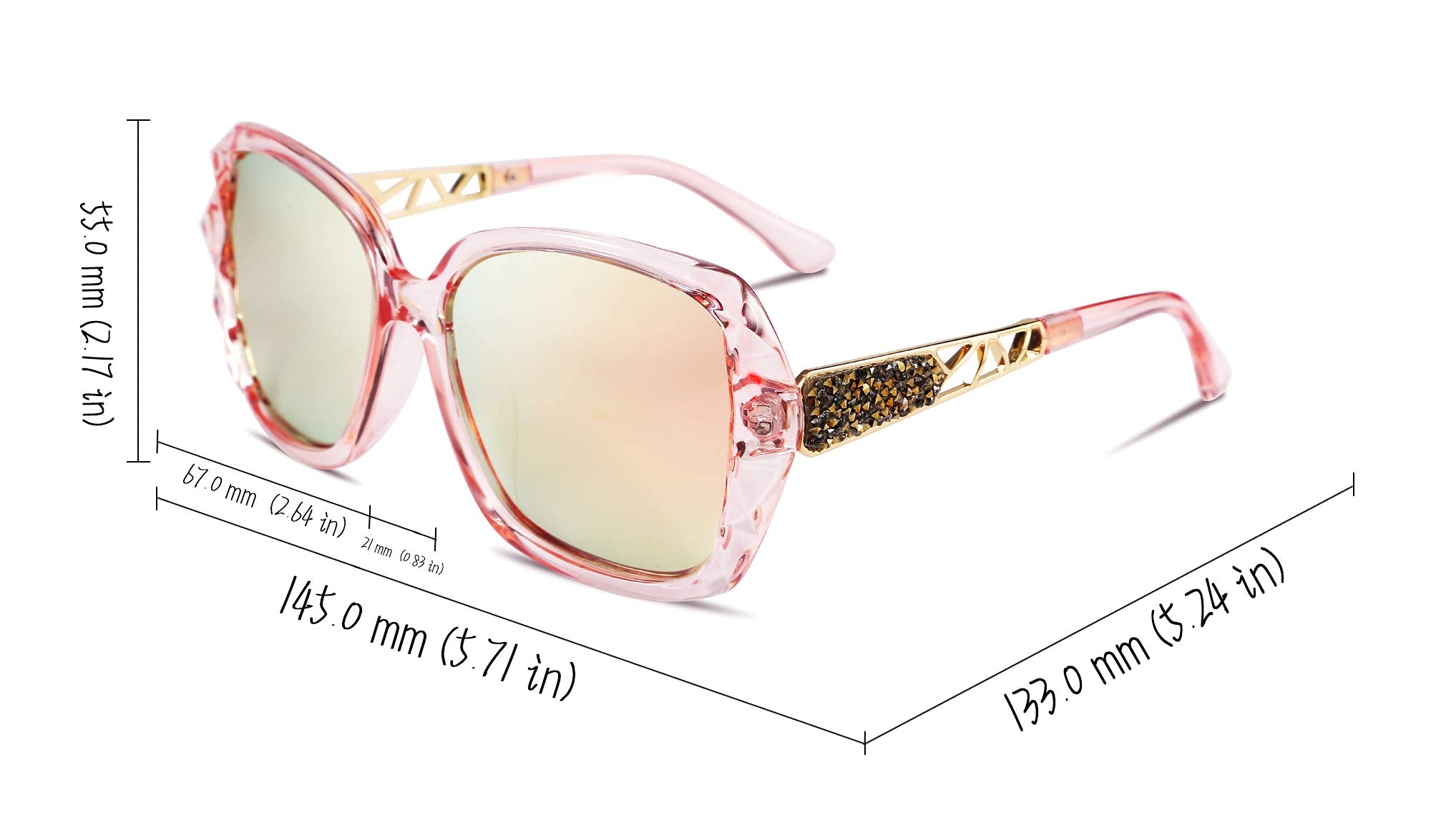 FEISEDY Polarized Women Square Sunglasses Sparkling Composite Shiny Frame B2289