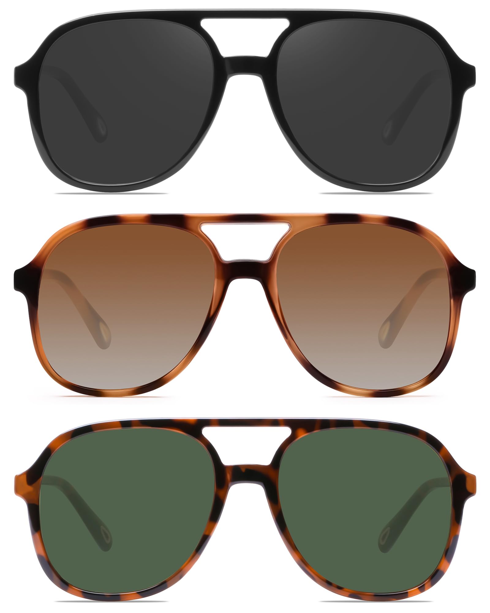 YDAOWKN Retro Square Aviator Sunglasses for Womens Mens Vintage 70s Double Bridge Sun Glasses