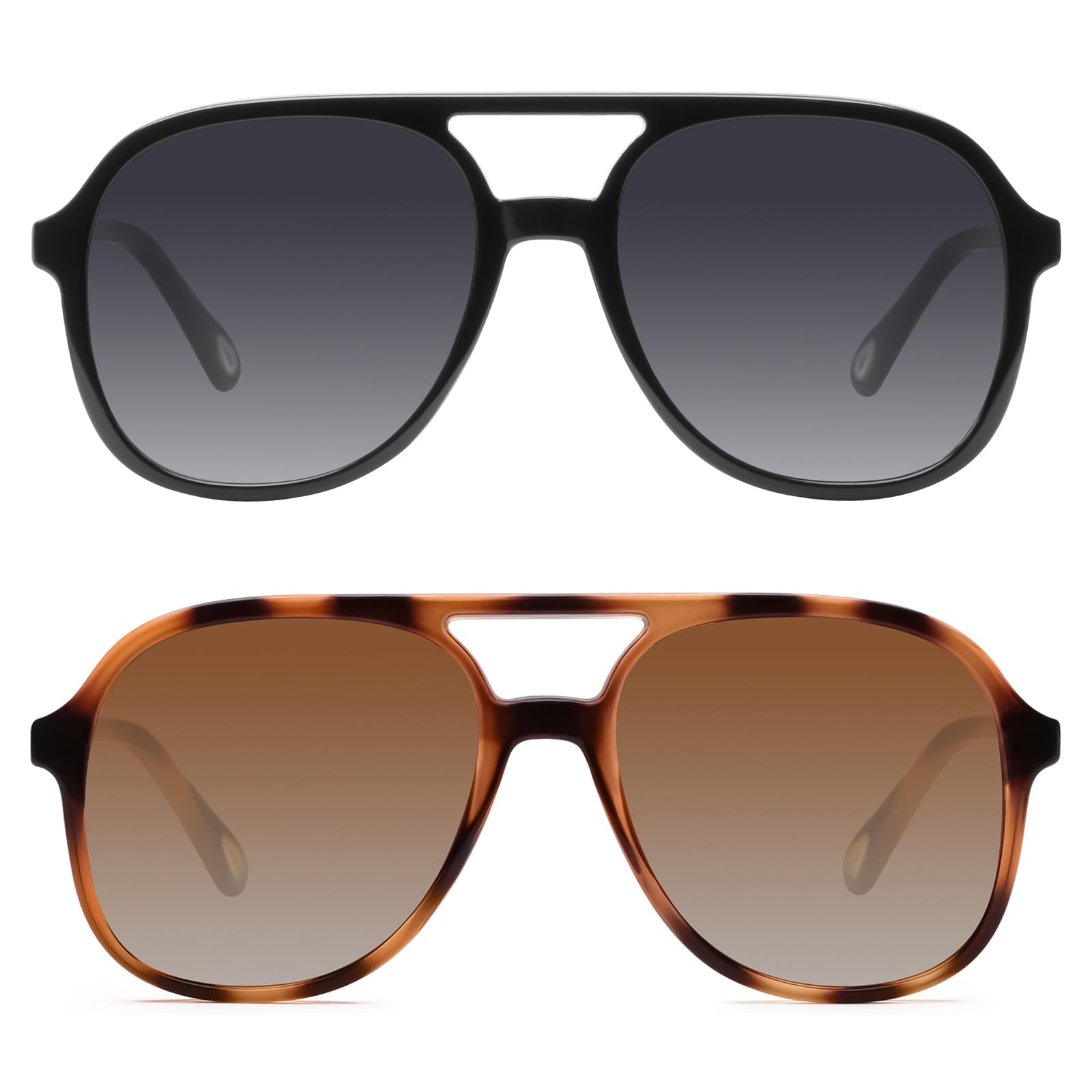 YDAOWKN Retro Square Aviator Sunglasses for Womens Mens Vintage 70s Double Bridge Sun Glasses